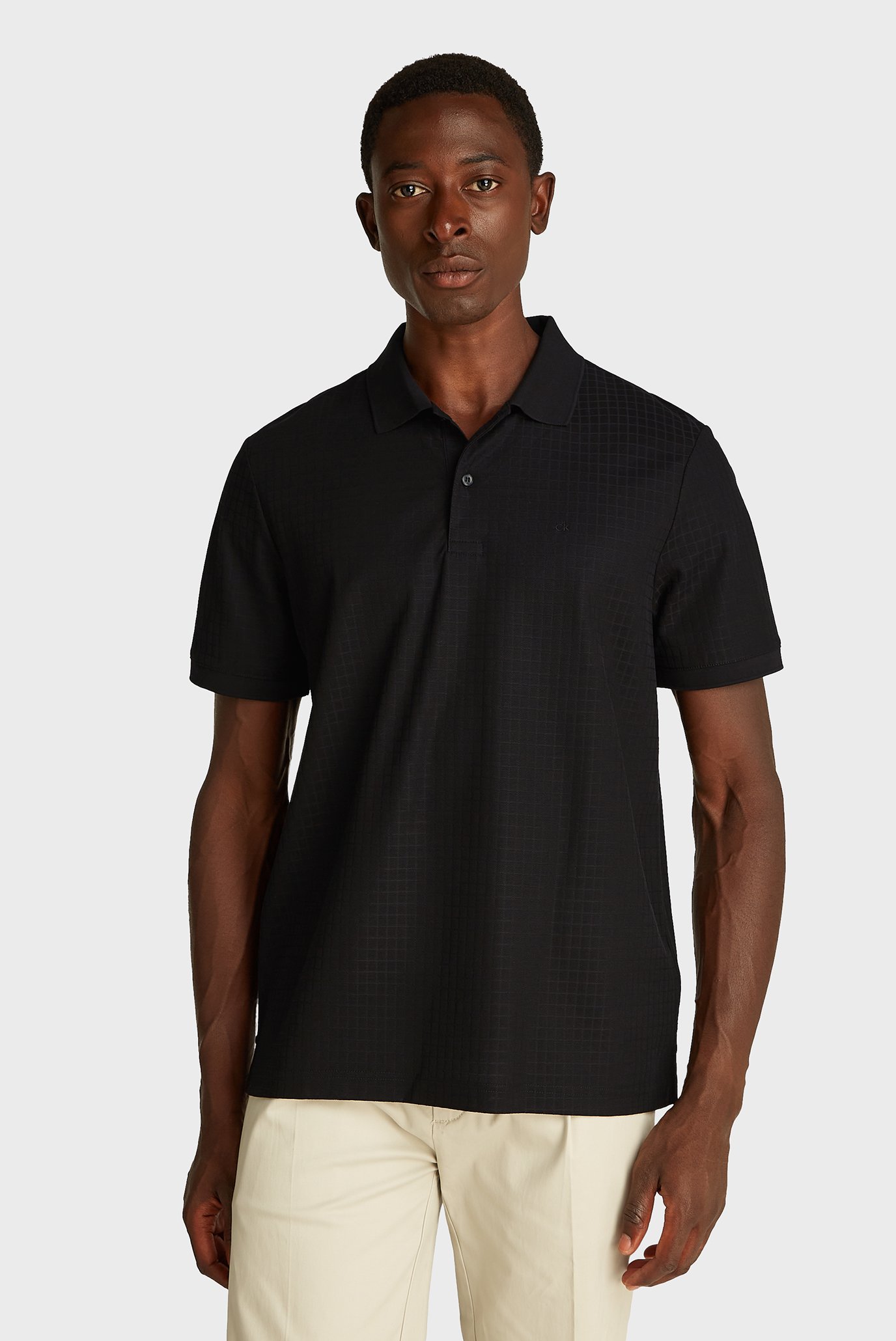 Мужское черное поло MERCERIZED JACQUARD Черный L Calvin Klein K10K114140 Мужское черное поло MERCERIZED JACQUARD Черный L Calvin Klein K10K114140