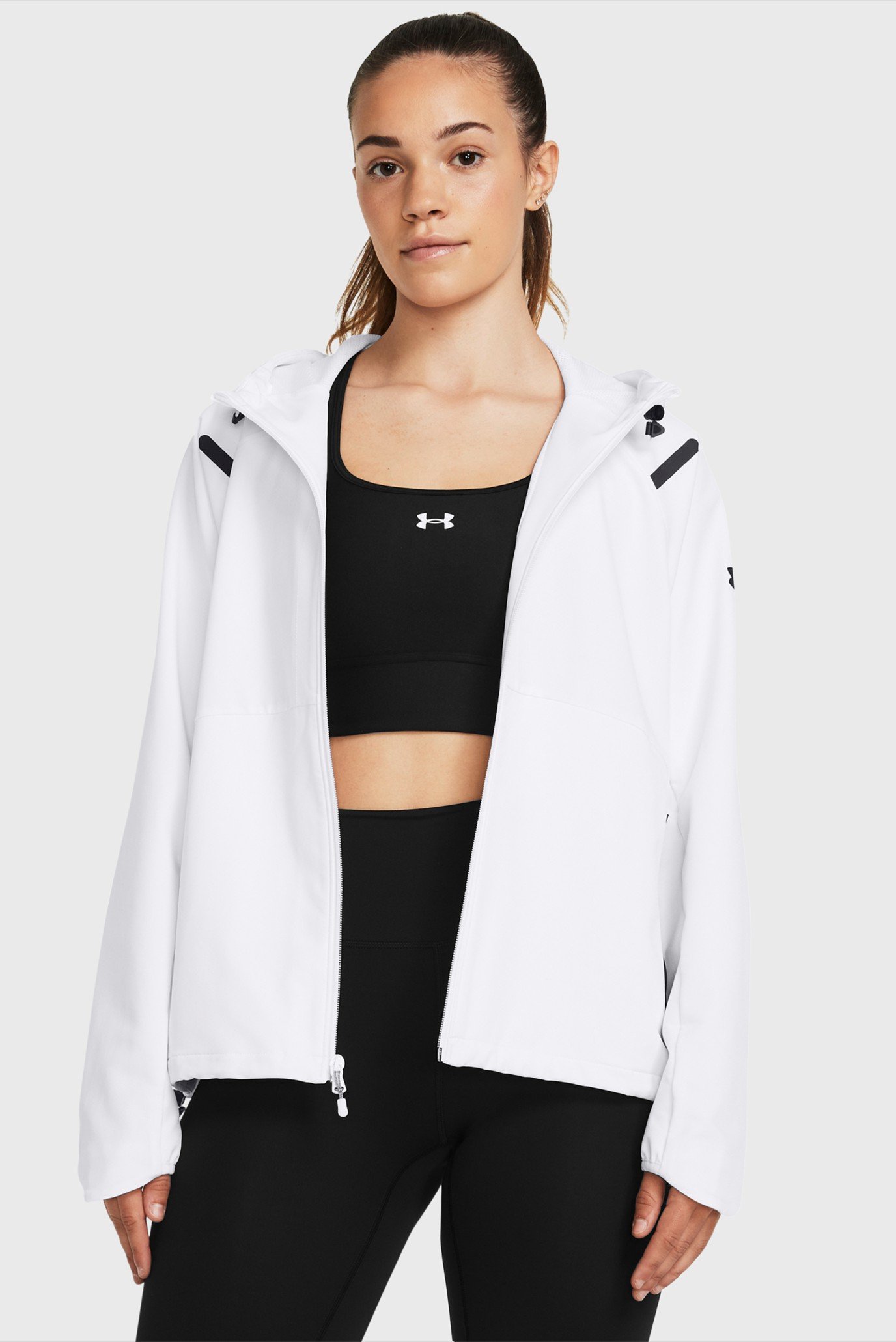 Женская белая ветровка Unstoppable Hooded Jacket-WHT Белый M Under Armour 1379765-100 Женская белая ветровка Unstoppable Hooded Jacket-WHT Белый M Under Armour 1379765-100