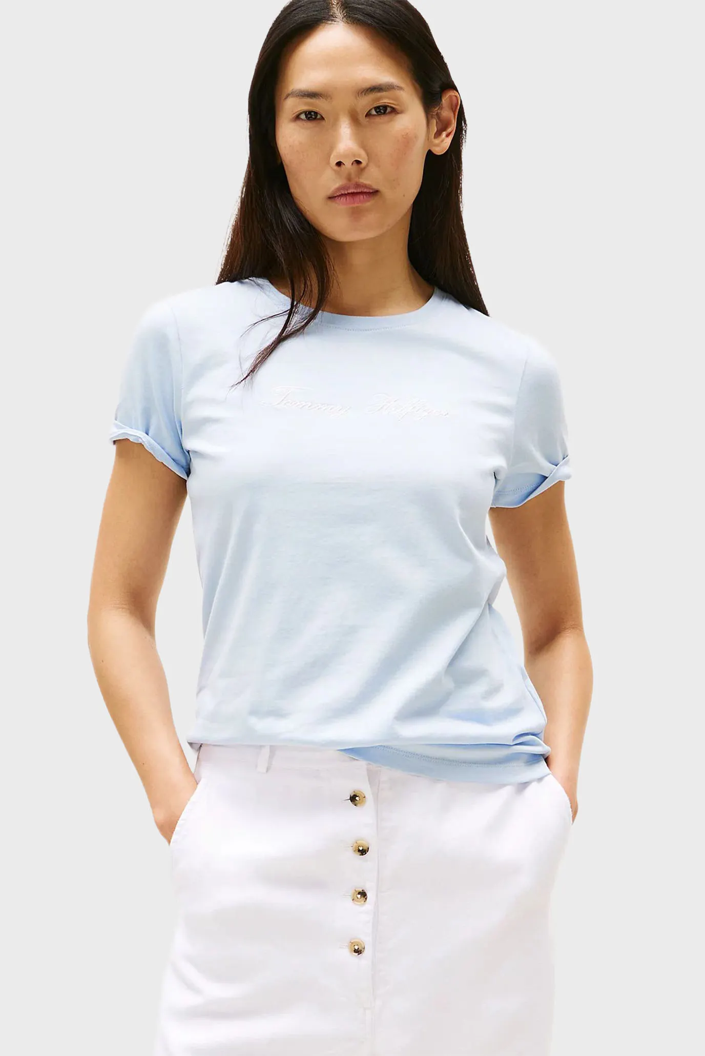 Женская голубая футболка SCRIPT REG Голубой XS Tommy Hilfiger WW0WW45746