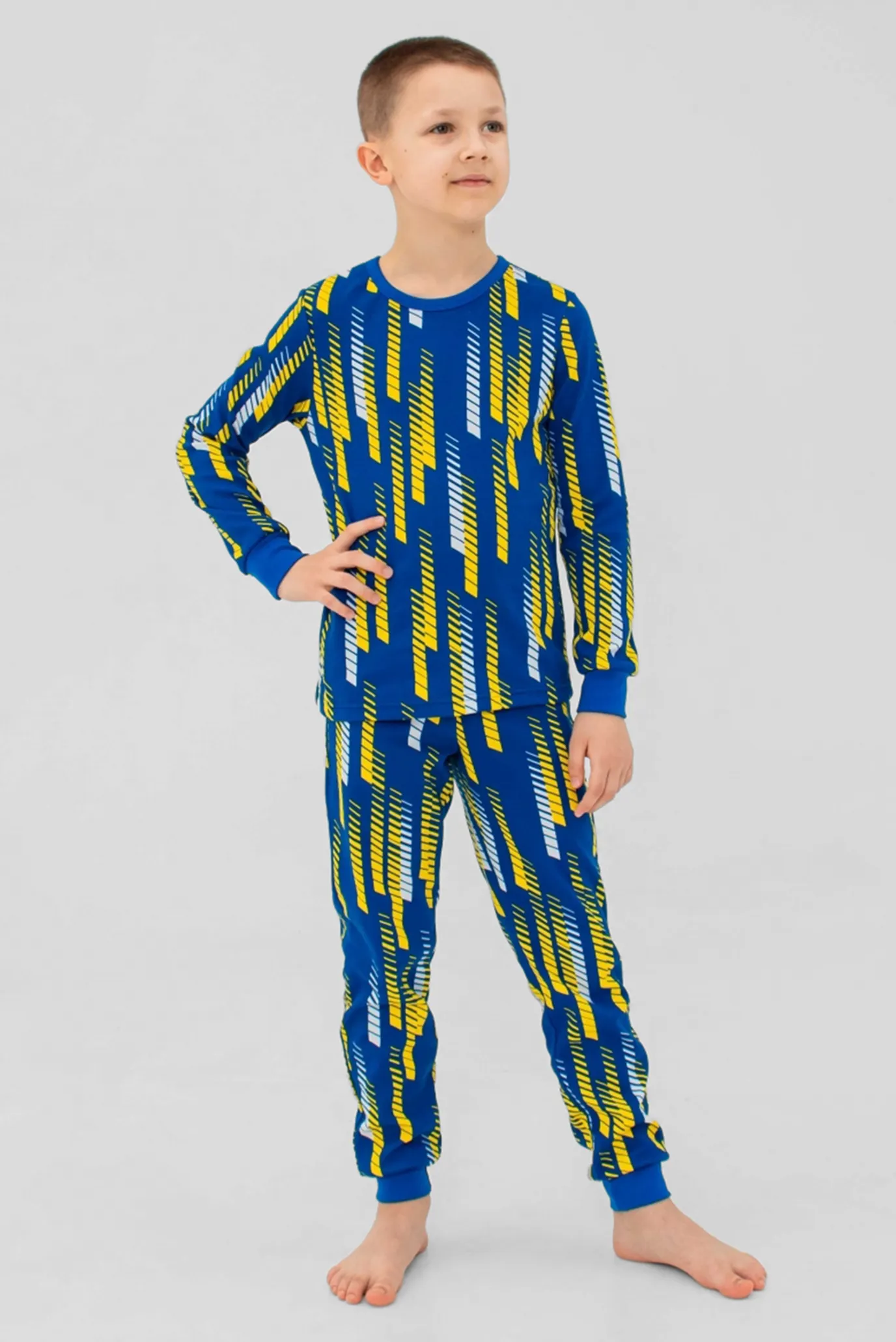 Детская темно-синяя пижама с узором (лонгслив, брюки) 1
