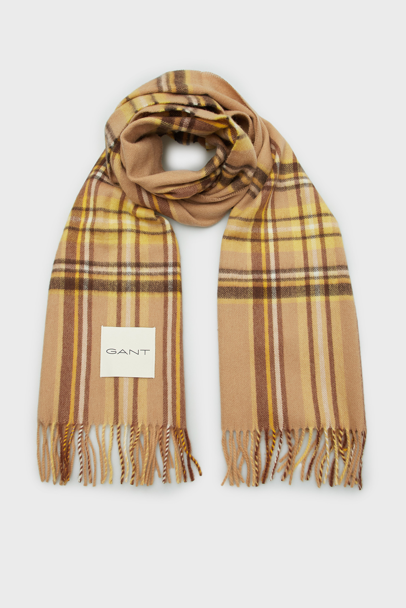 Женский бежевый шерстяной шарф в клетку TARTAN CHECK CASHMERE BLEND SCARF 1