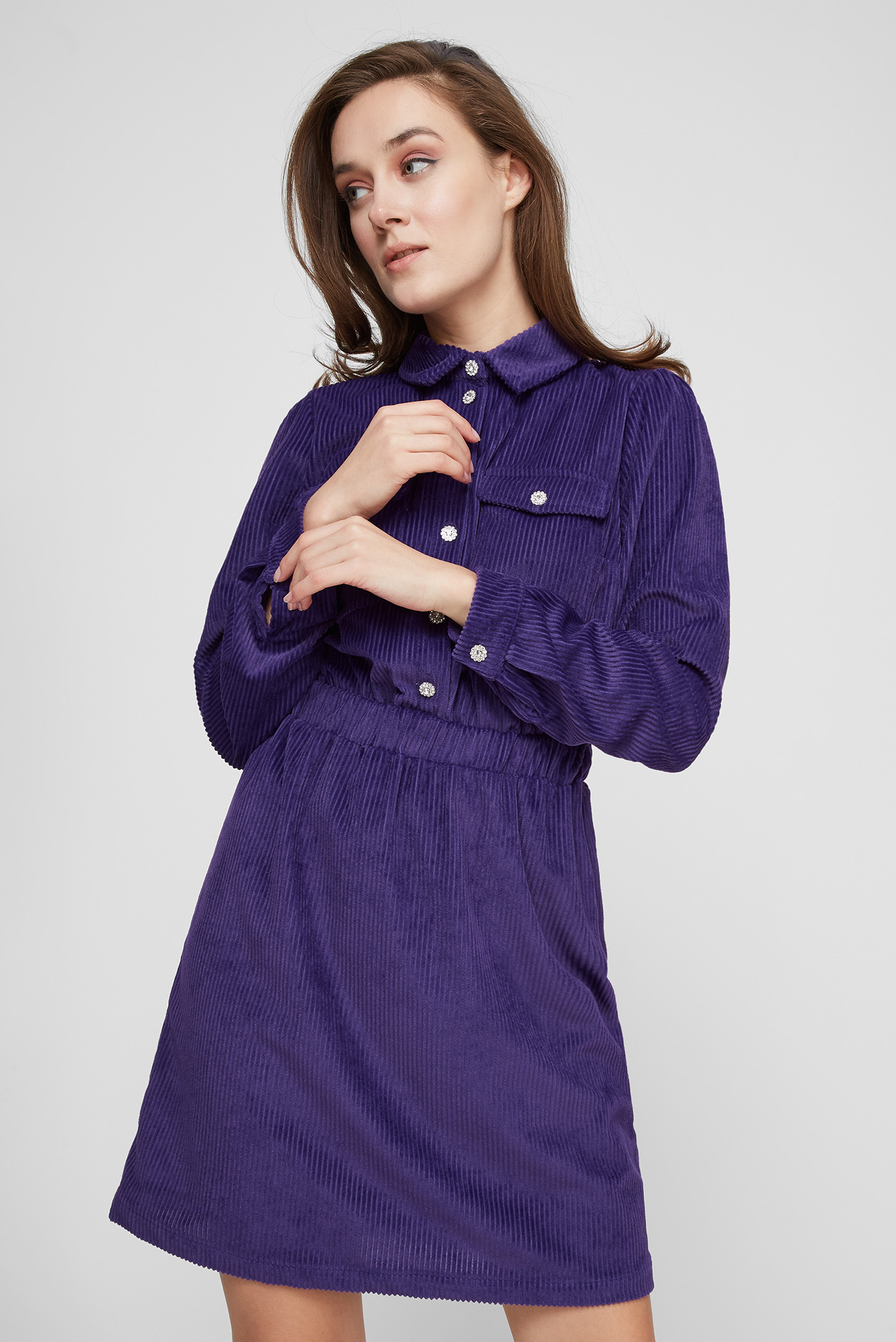 Женское фиолетовое вельветовое платье 1