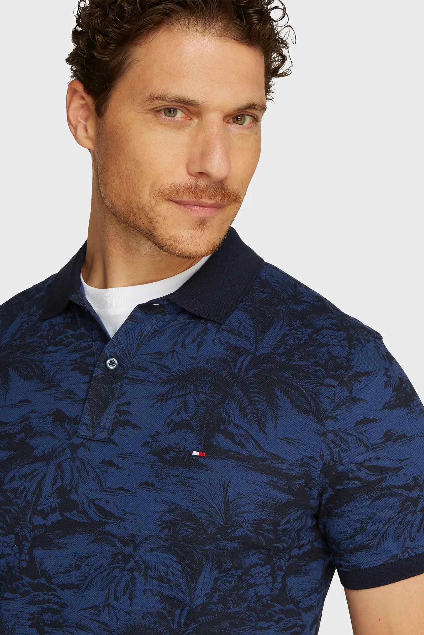 Чоловіче темно-синє поло з візерунком ALL OVER PRINT LINEN 4