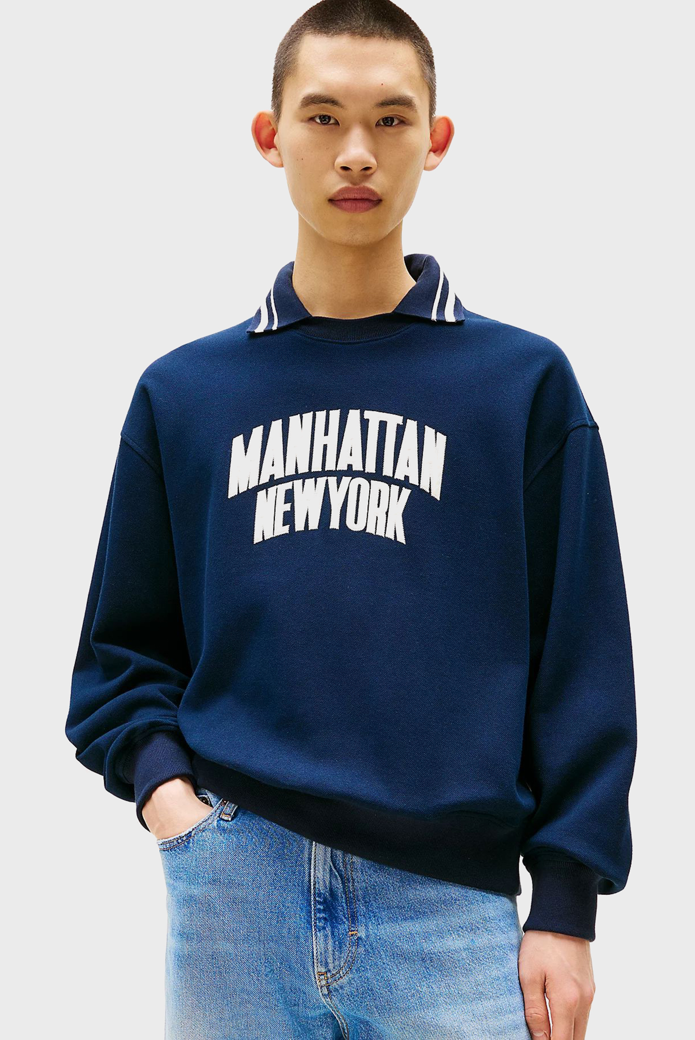 Мужской темно-синий свитшот PIQUE INTERLOCK RUGBY Синий XL Tommy Jeans DM0DM21621 Мужской темно-синий свитшот PIQUE INTERLOCK RUGBY Синий XL Tommy Jeans DM0DM21621