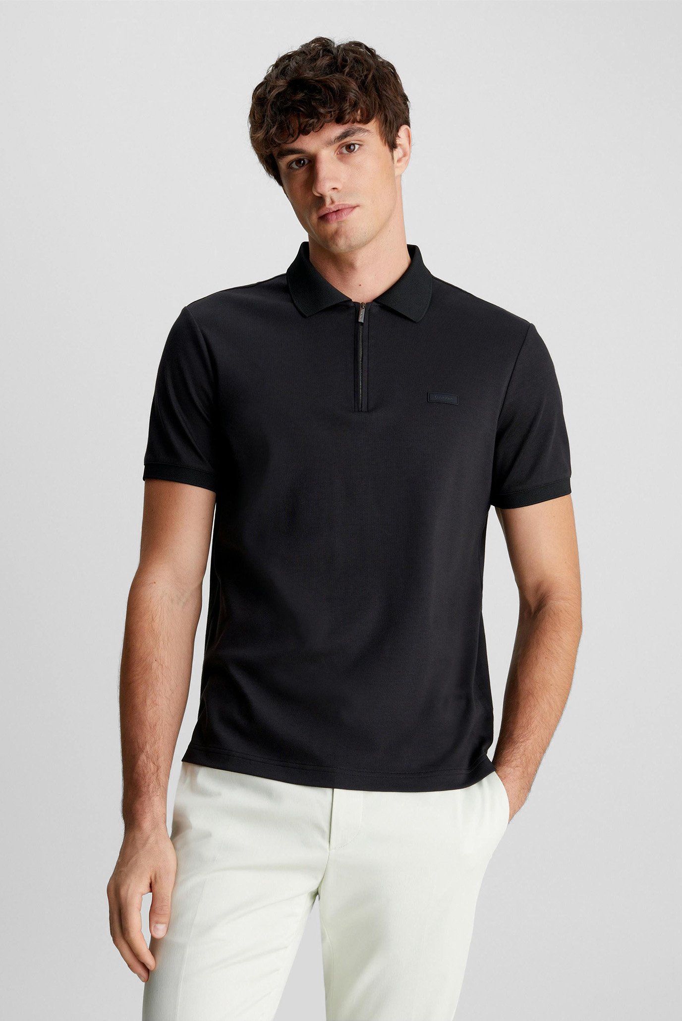 Чоловіче чорне поло SMOOTH COTTON WELT ZIP POLO 1