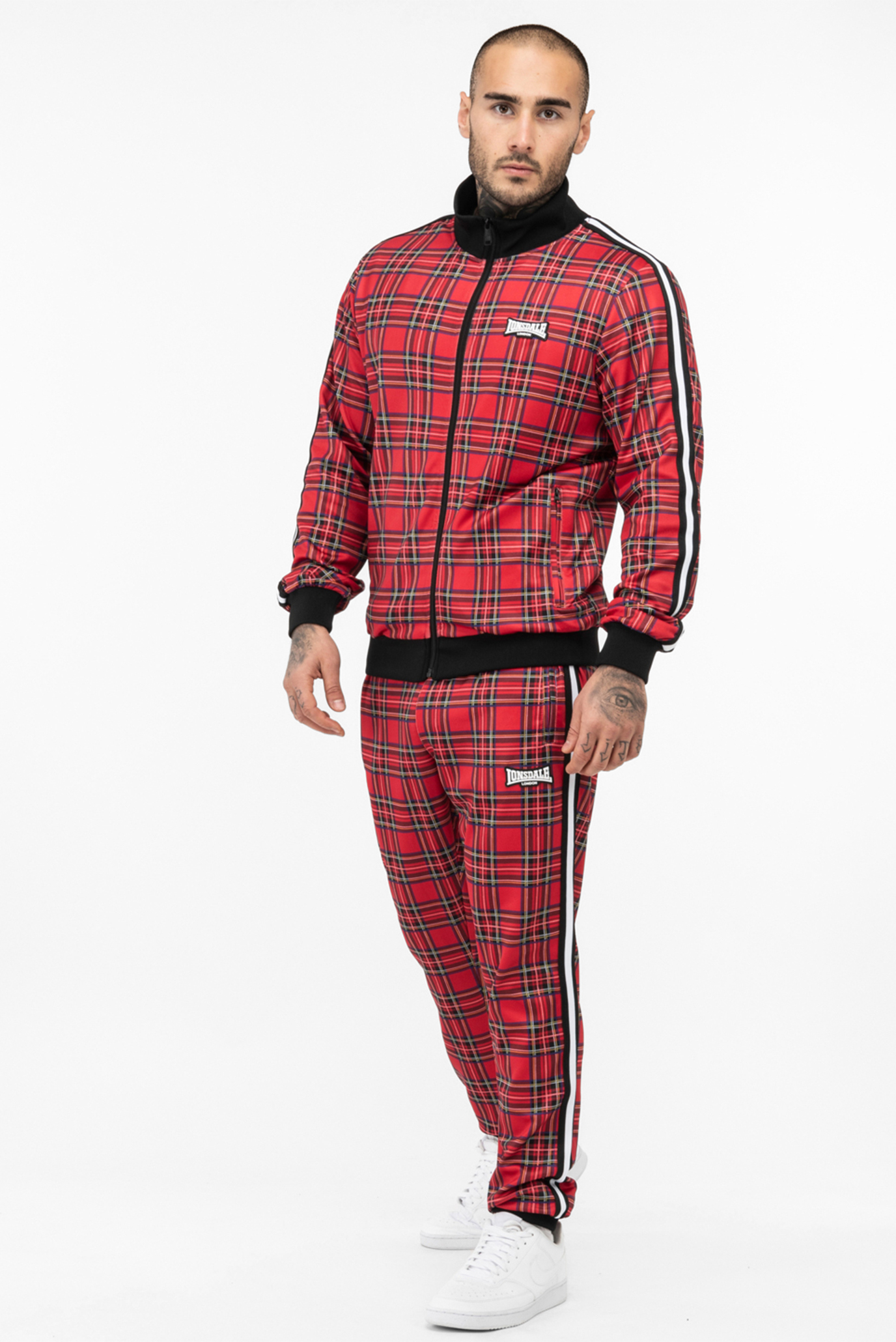 Чоловічий червоний картатий спортивний костюм (кофта, штани) 1