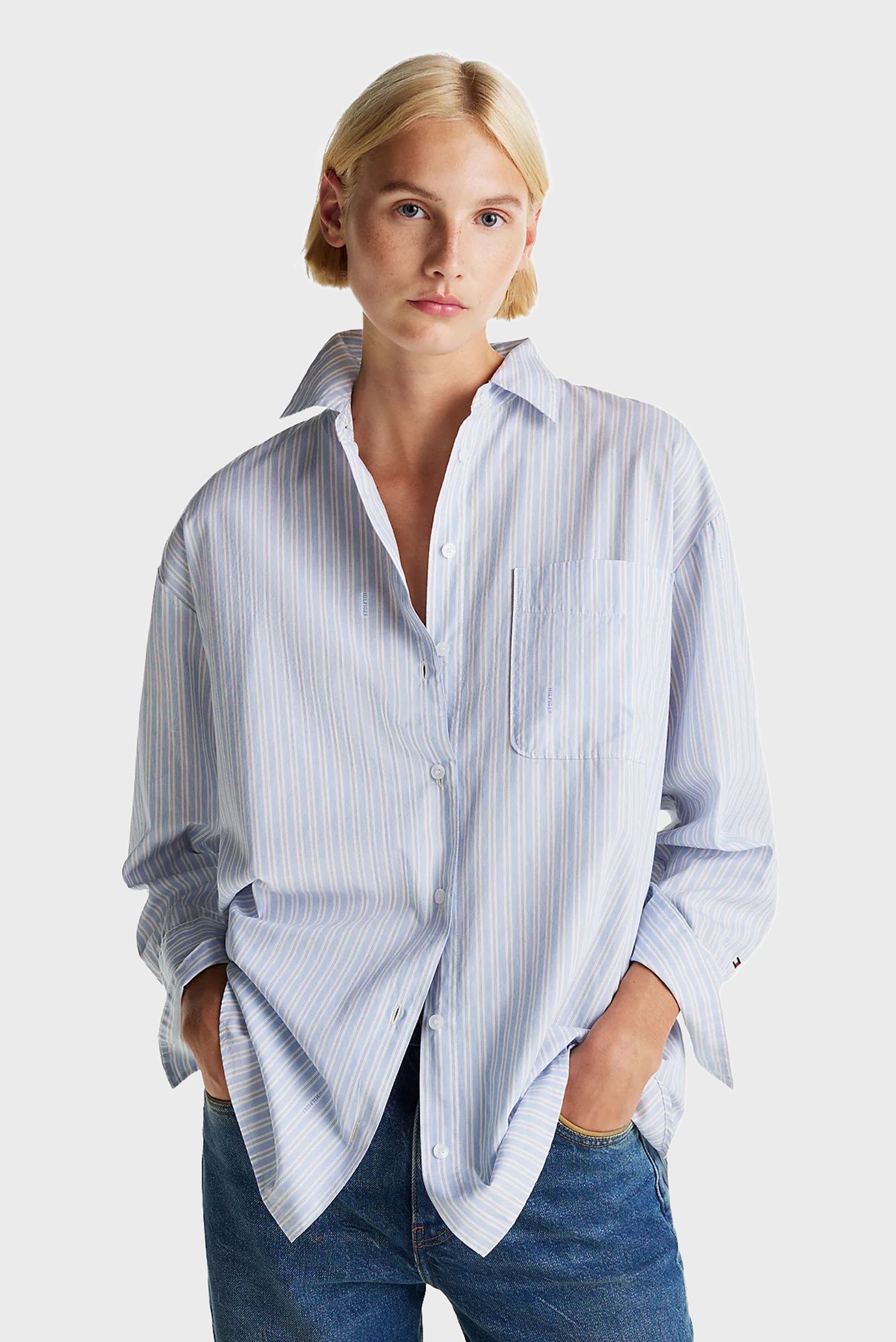 Женская голубая рубашка в полоску POPLIN Голубой S-M Tommy Hilfiger WW0WW44086 Женская голубая рубашка в полоску POPLIN Голубой S-M Tommy Hilfiger WW0WW44086