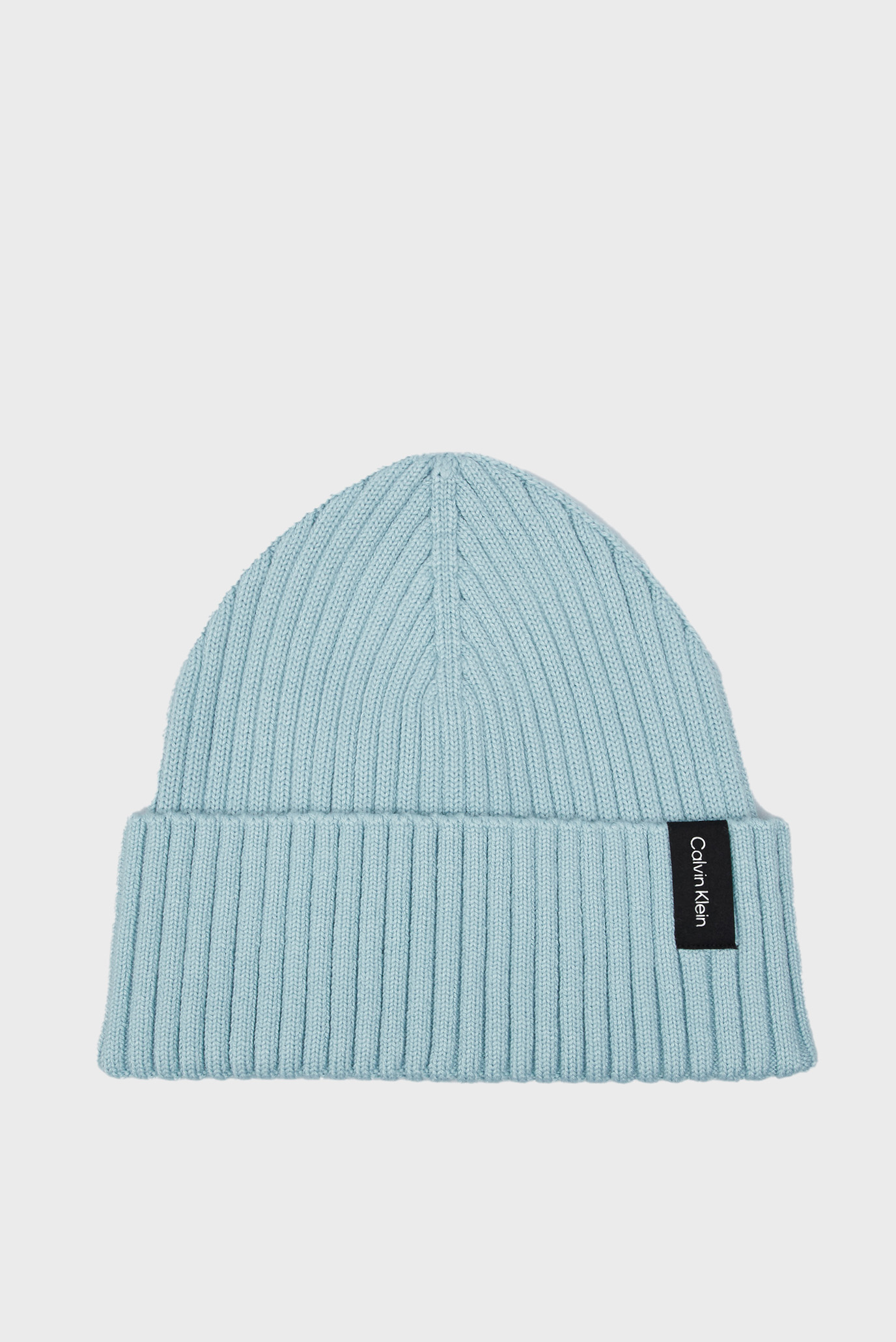 Голубая шапка RIBBED FOLDED BEANIE 1