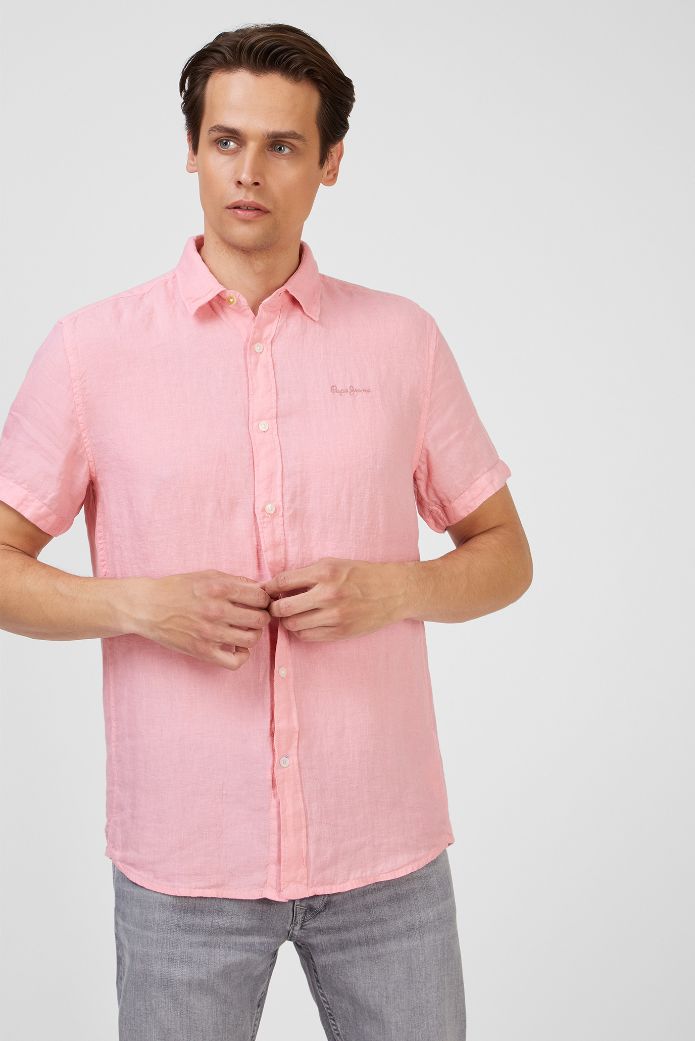 Мужская розовая льняная рубашка MARK 1