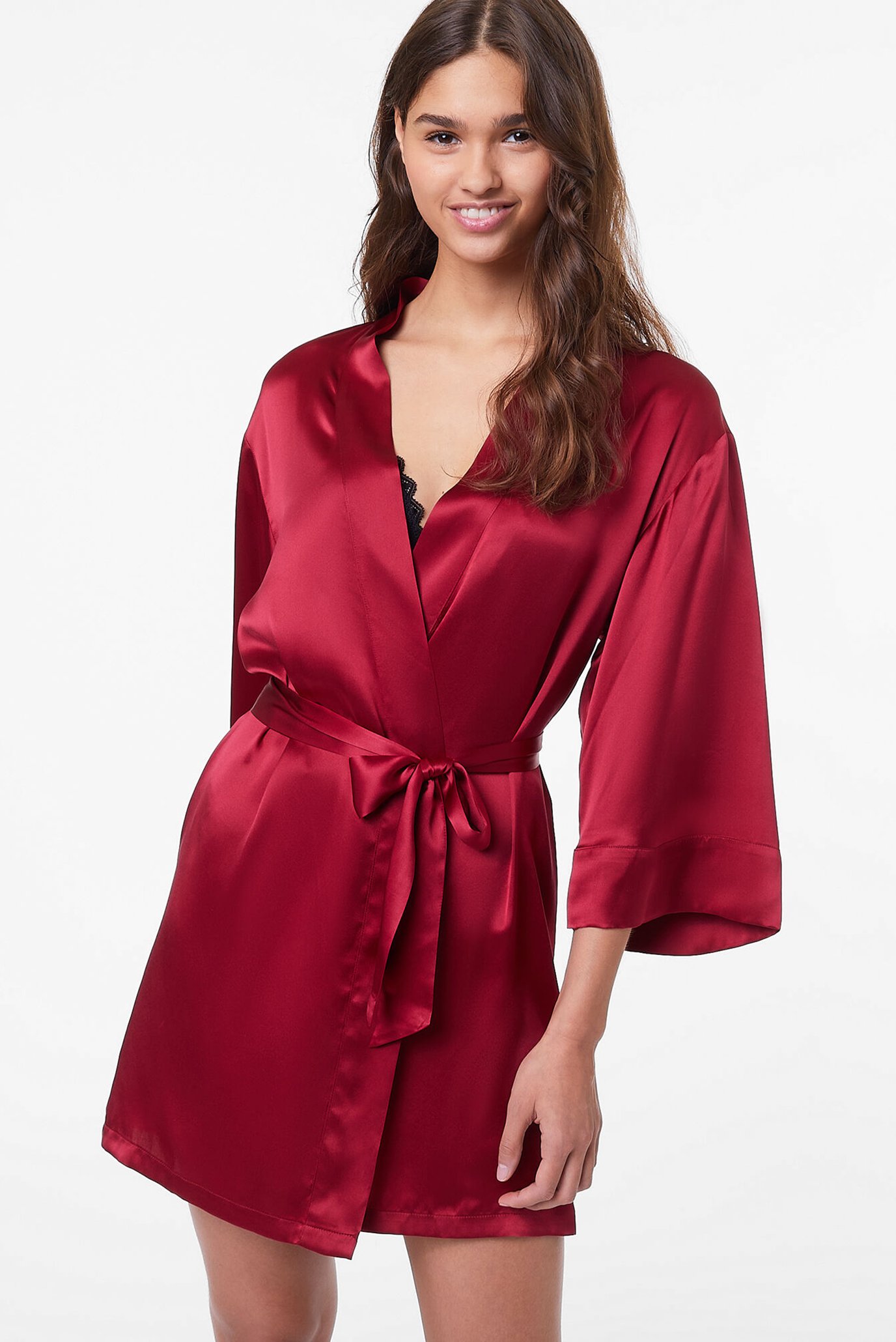 Жіночий червоний шовковий халат PEARLY 1