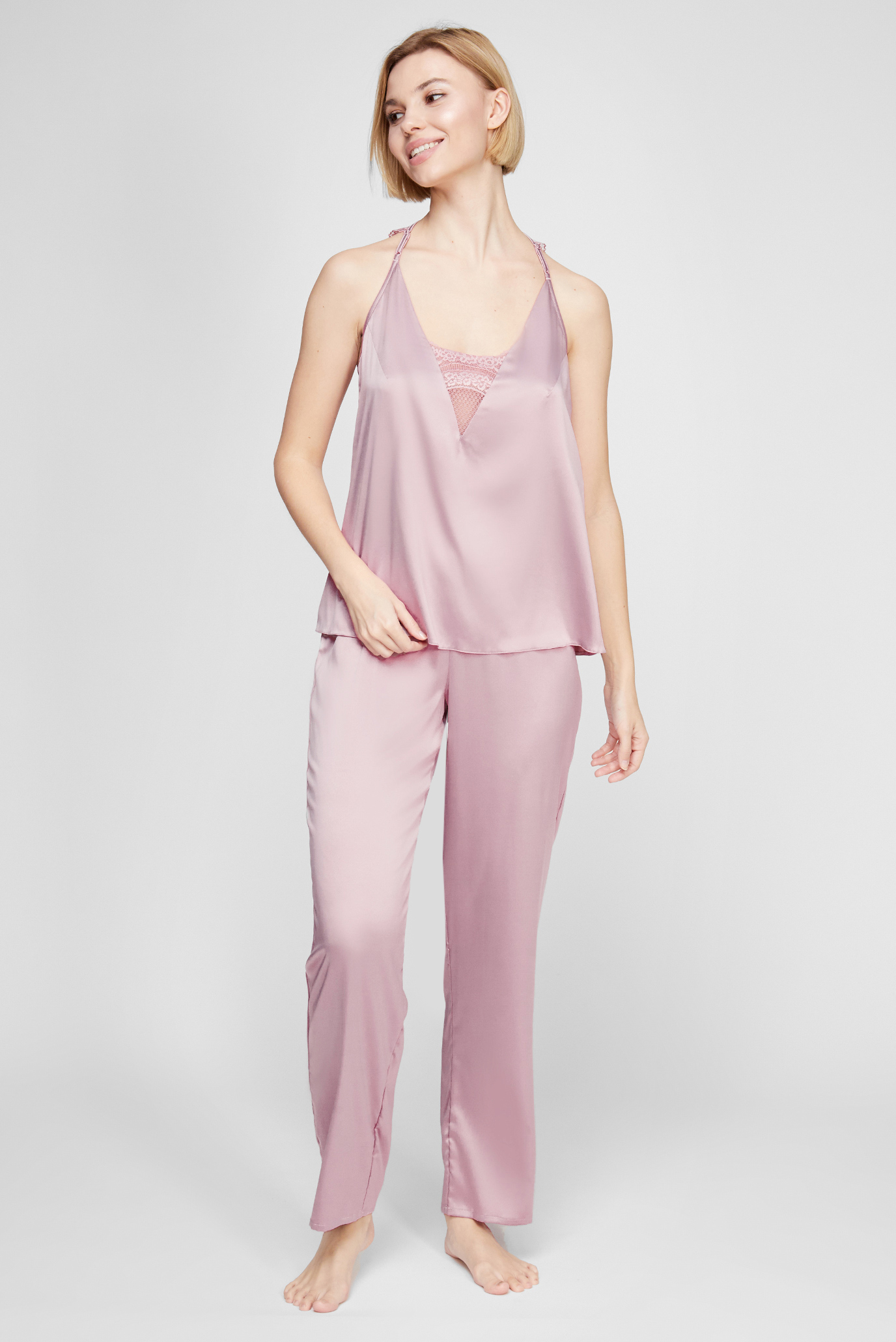 Жіноча рожева піжама (топ, брюки) 1