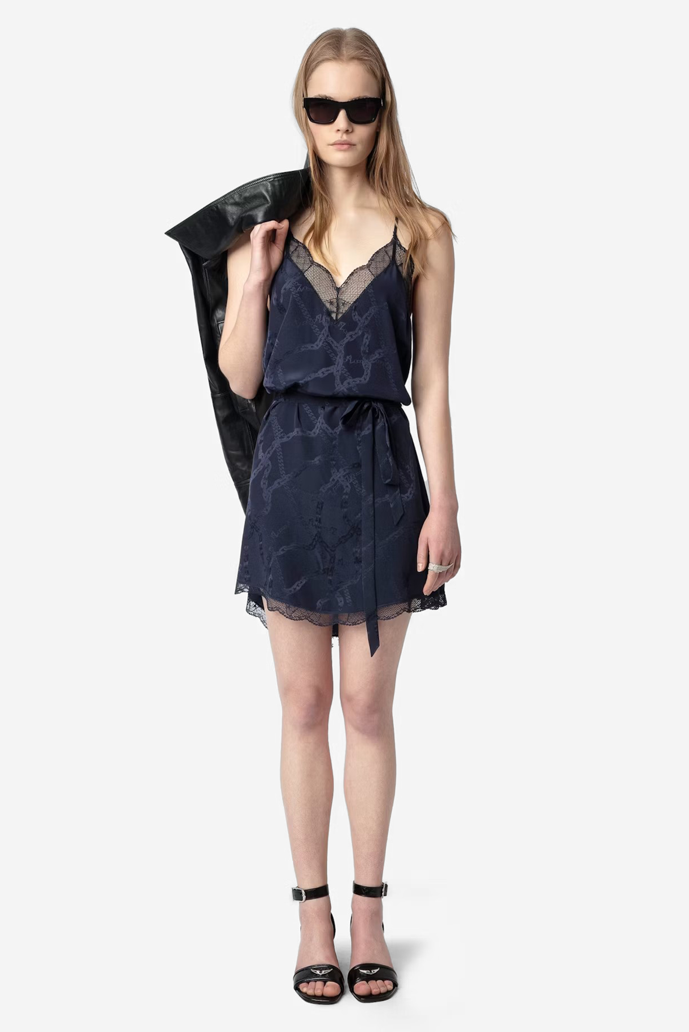 Женское темно-синее шелковое платье с узором Risty Синий XS ZADIG&VOLTAIRE WWDR02421_ENCRE Женское темно-синее шелковое платье с узором Risty Синий XS ZADIG&VOLTAIRE WWDR02421_ENCRE