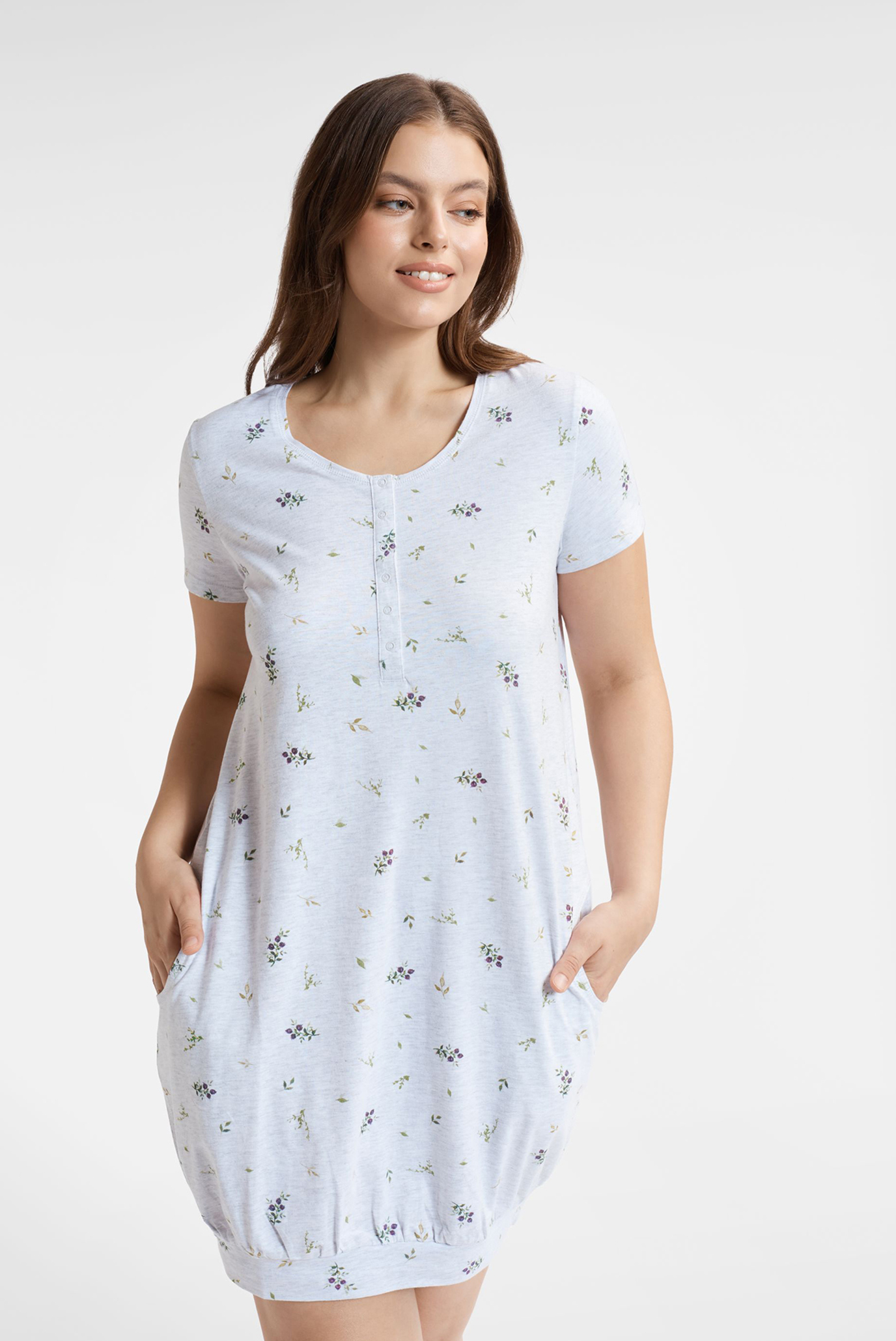 Жіноча сіра нічна сорочка з візерунком CACILLIA 1