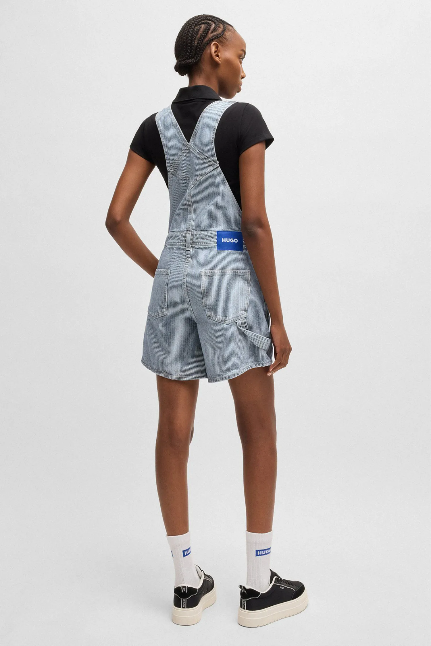 Жіночий блакитний джинсовий комбінезон у смужку 3