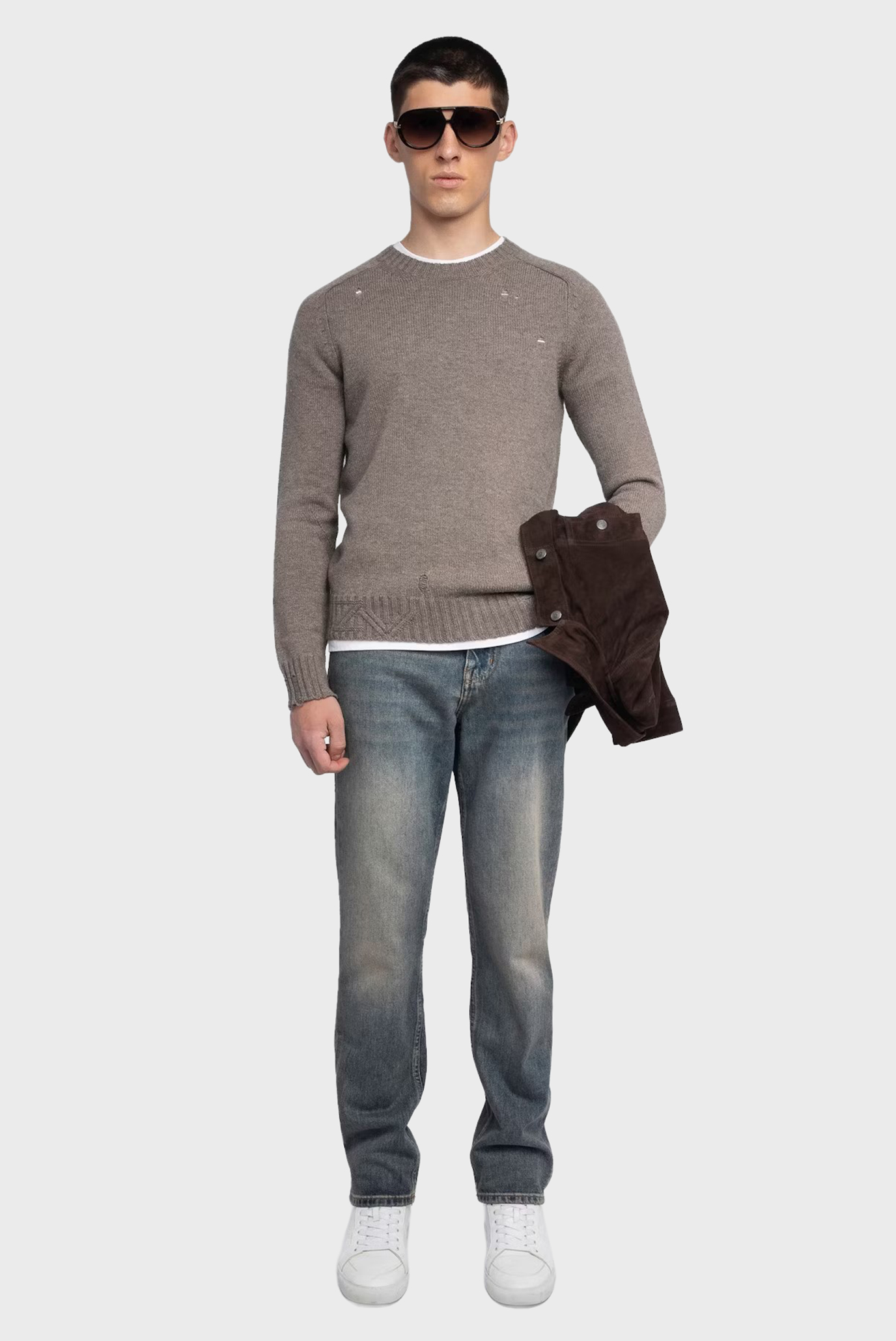Мужской бежевый шерстяной джемпер Jordan Бежевый XL ZADIG&VOLTAIRE KMSW01788_TAUPE Мужской бежевый шерстяной джемпер Jordan Бежевый XL ZADIG&VOLTAIRE KMSW01788_TAUPE