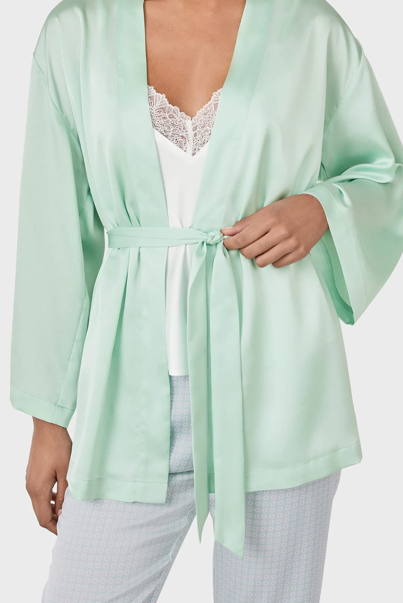 Женская мятная пижама (кардиган, топ, брюки) NAFILAH 5