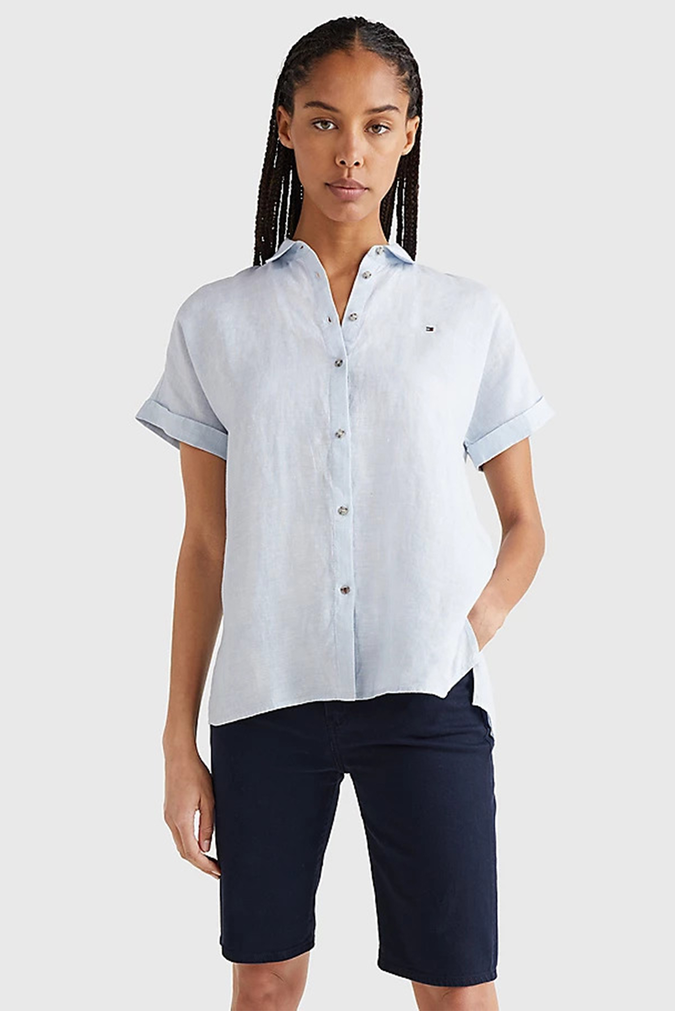 Женская голубая льняная рубашка LINEN RELAXED Tommy Hilfiger WW0WW34111 ...