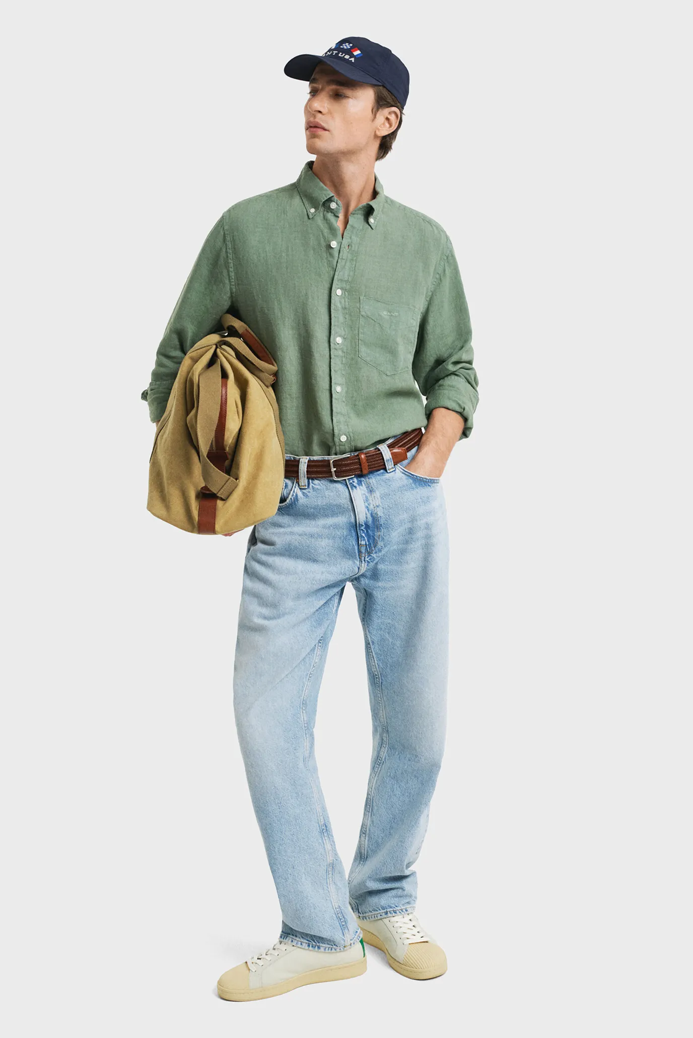 Мужская зеленая льняная рубашка REG GMNT DYED LINEN SHIRT 2