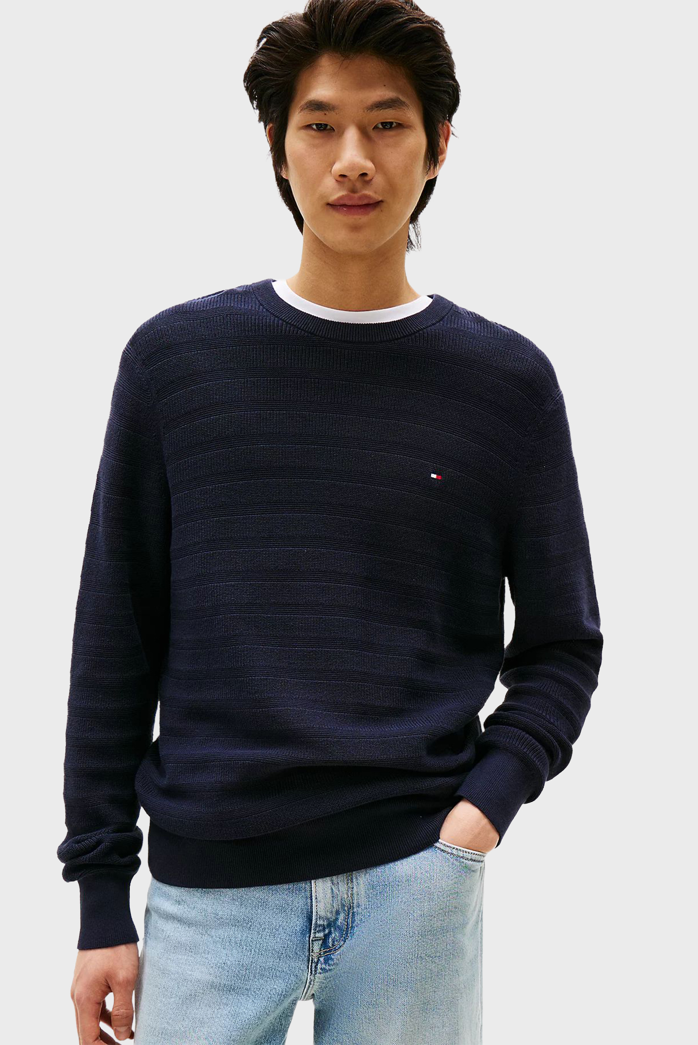 Мужской темно-синий джемпер в полоску STRIPE STRUCTURE Синий XL Tommy Hilfiger MW0MW39535 Мужской темно-синий джемпер в полоску STRIPE STRUCTURE Синий XL Tommy Hilfiger MW0MW39535