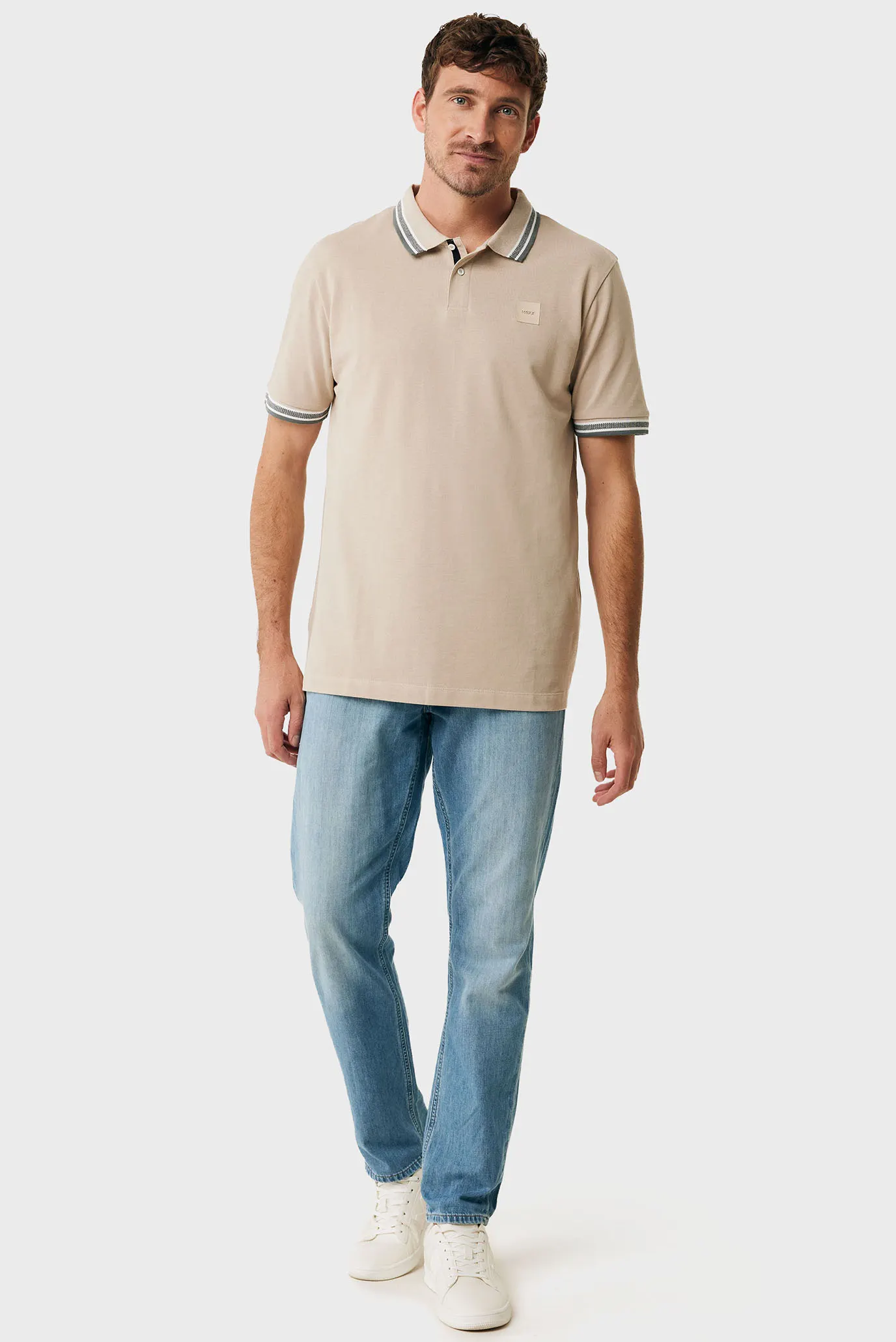 Мужское бежевое поло Tipping polo regular fit 2