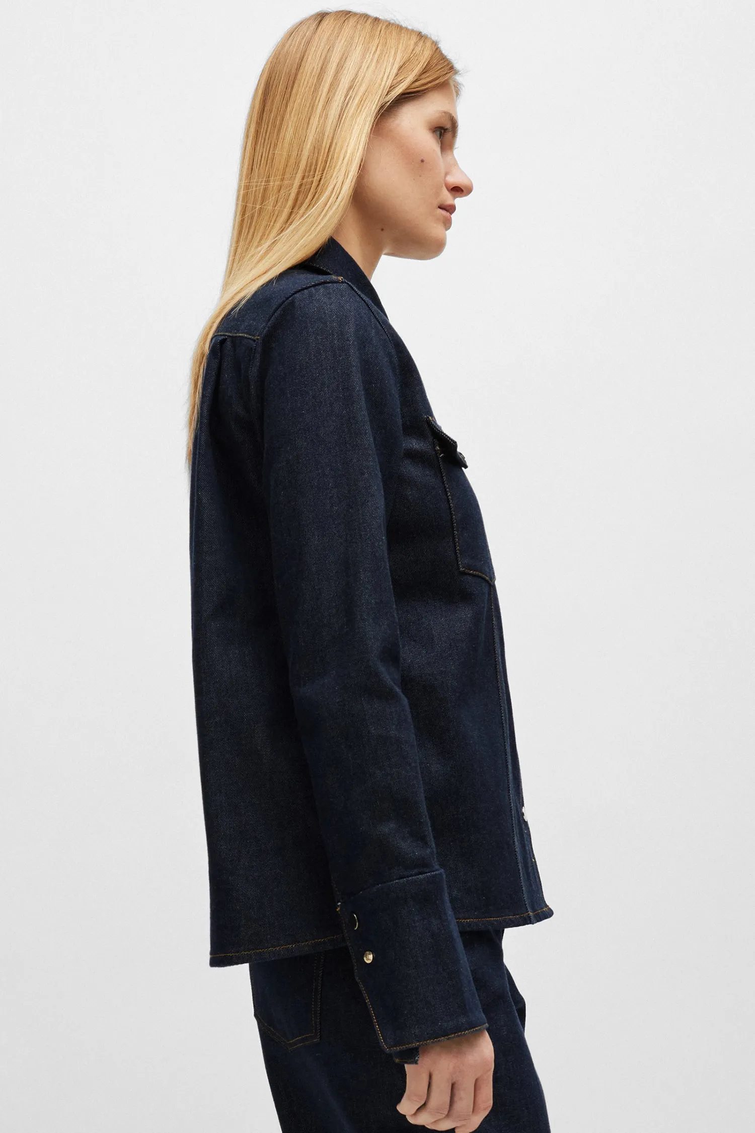 Жіноча темно-синя джинсова сорочка 3