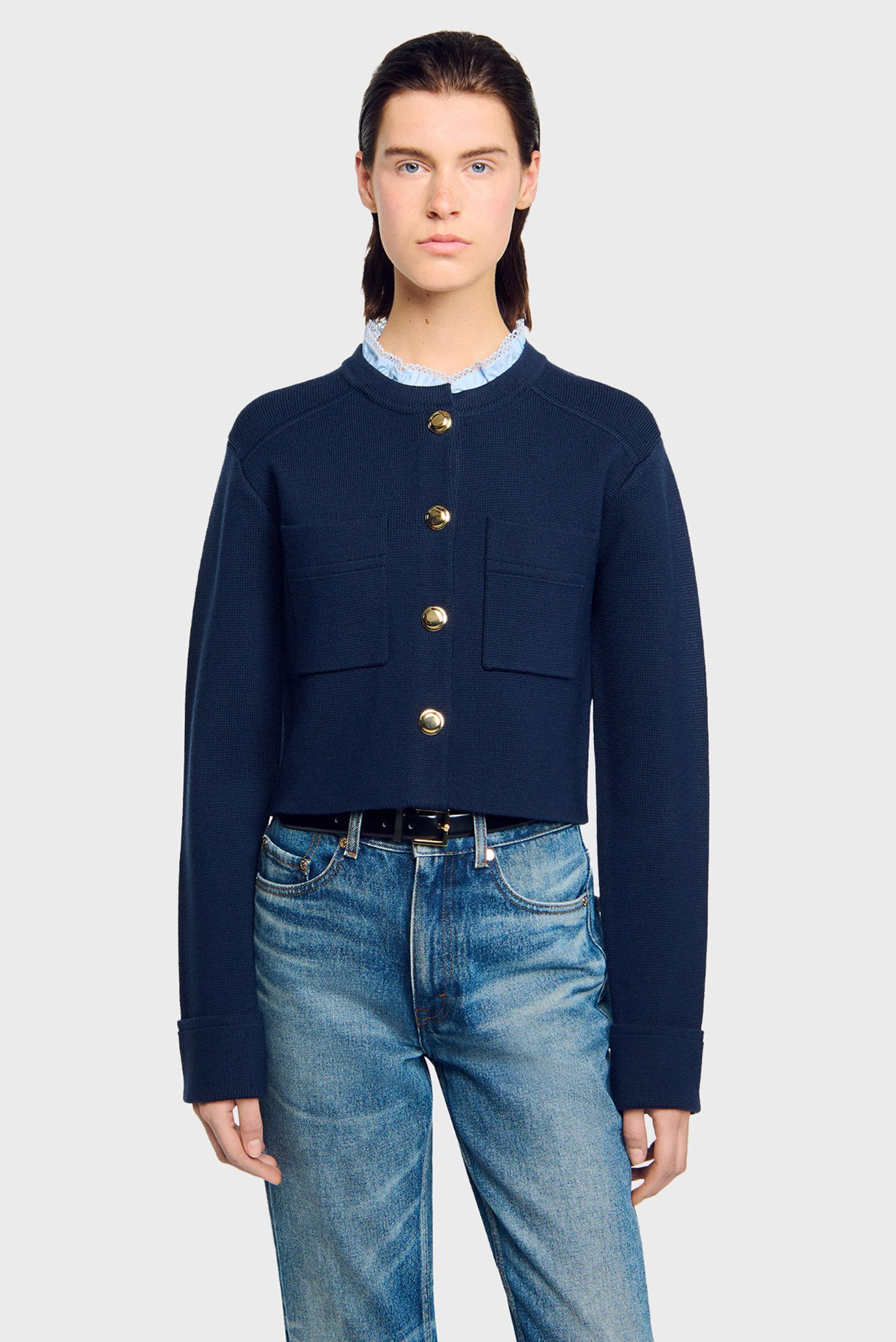 Женский темно-синий кардиган Синий XS Sandro SFPCA01259_Navy Blue Женский темно-синий кардиган Синий XS Sandro SFPCA01259_Navy Blue
