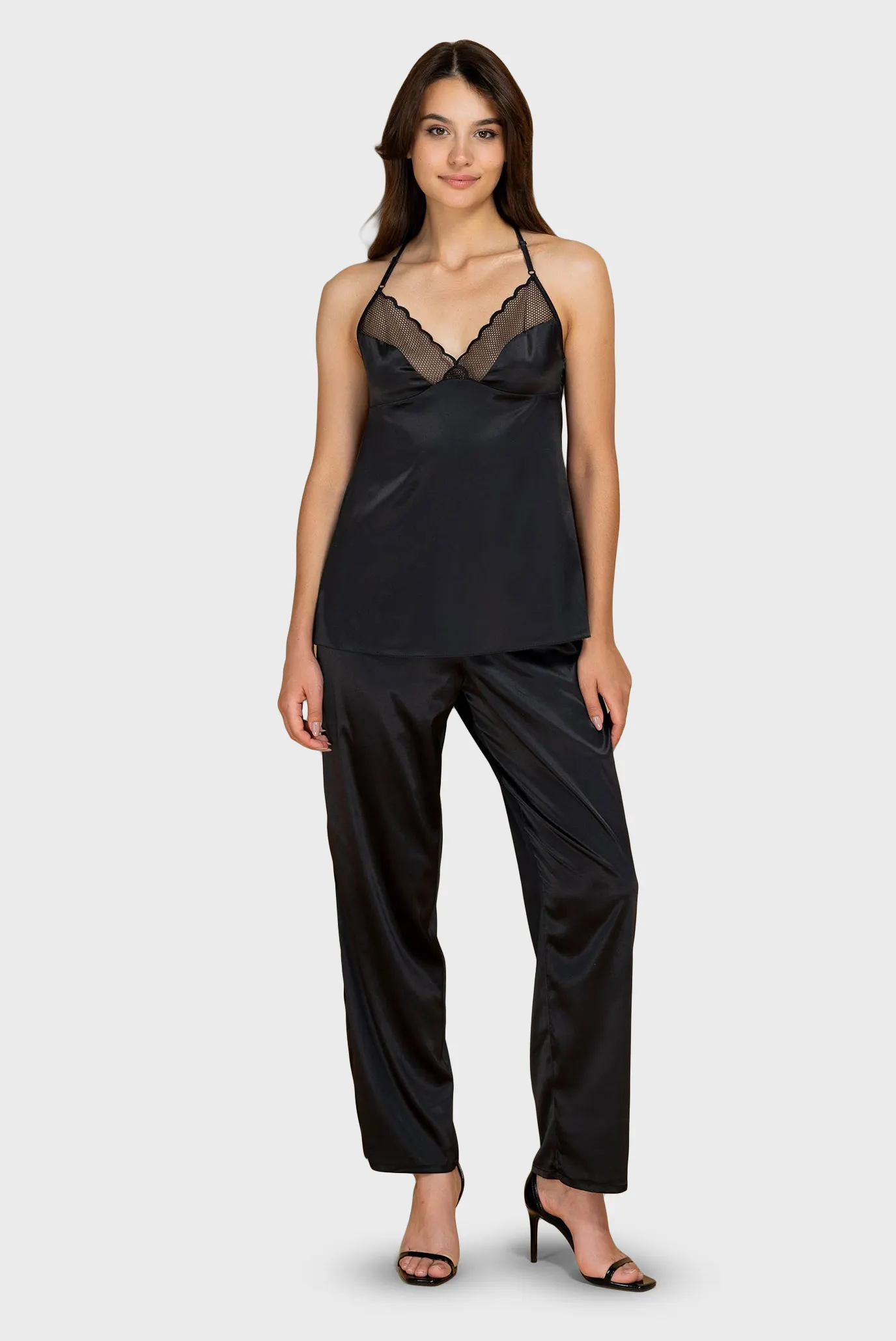Женская черная пижама (топ, брюки) 1