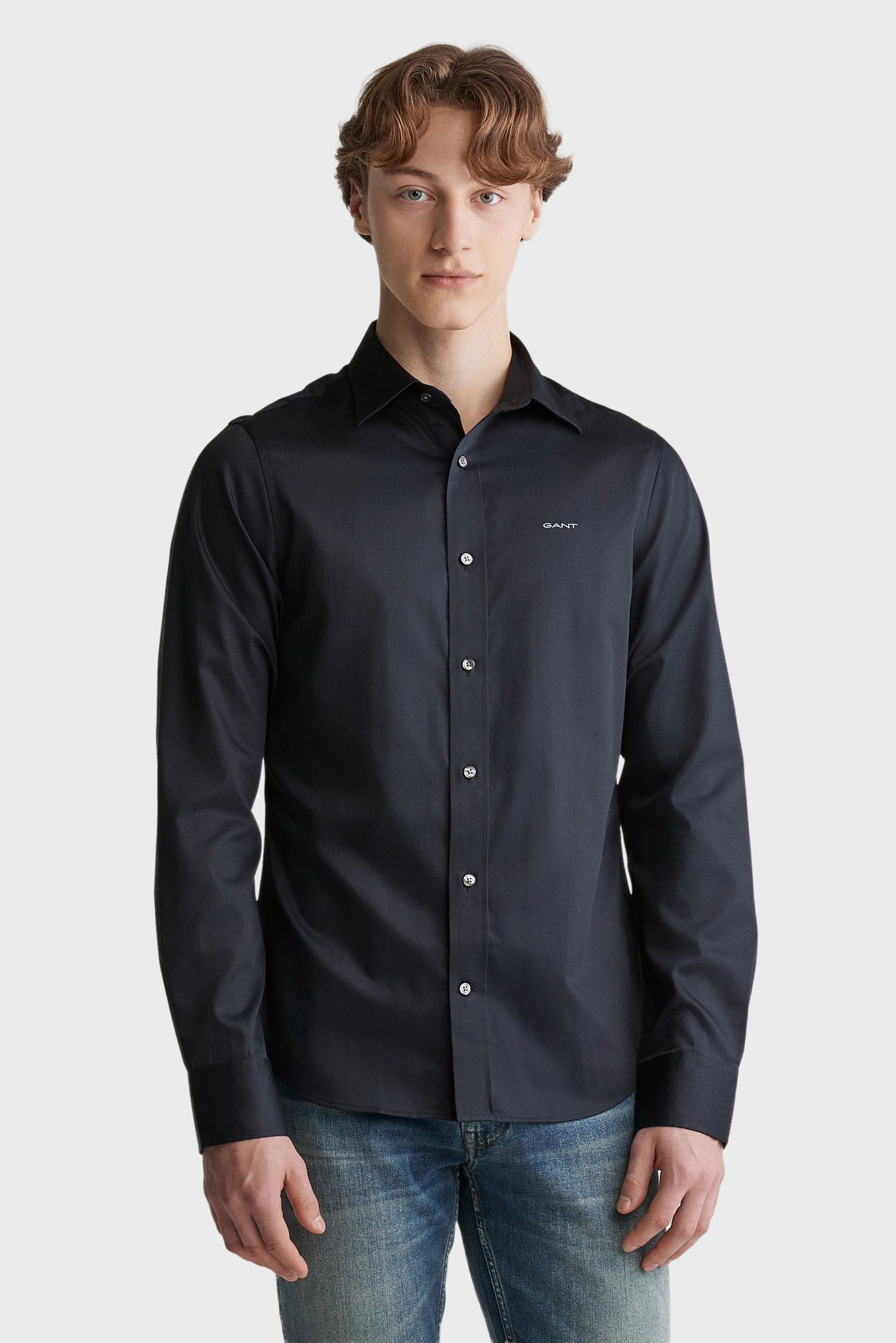 Мужская черная рубашка SLIM SATEEN SHIRT Черный M Gant 3230300