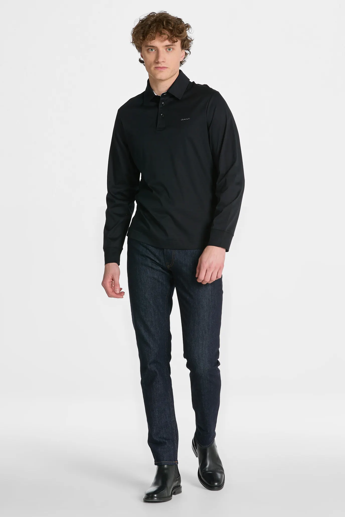 Мужское черное поло MERCERIZED LS JERSEY RUGGER 2