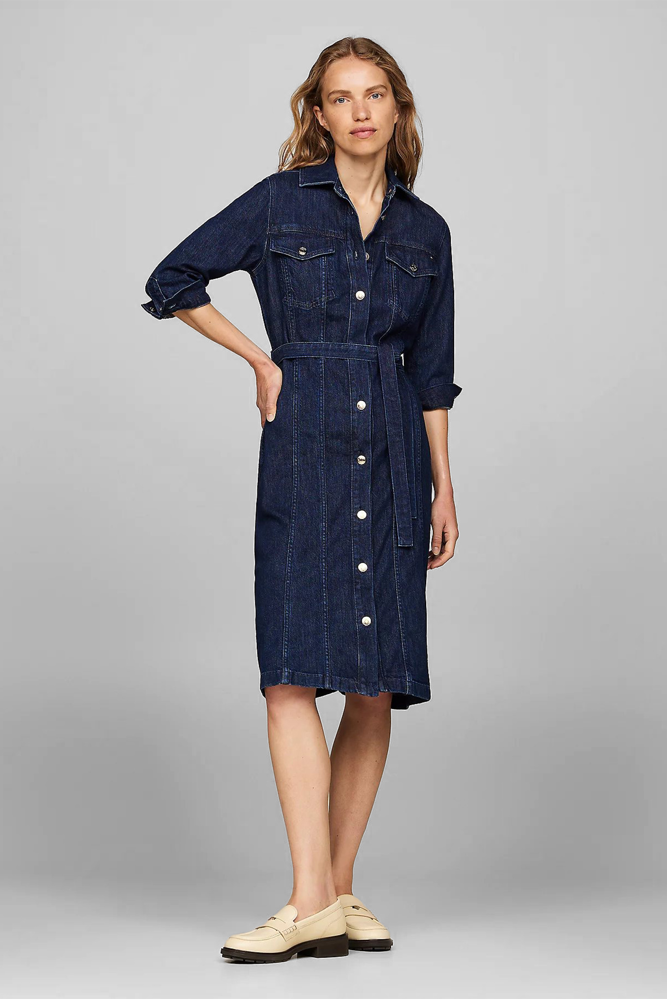Жіноча темно-синя джинсова сукня DNM MIDI BELTED DRESS CLER 1