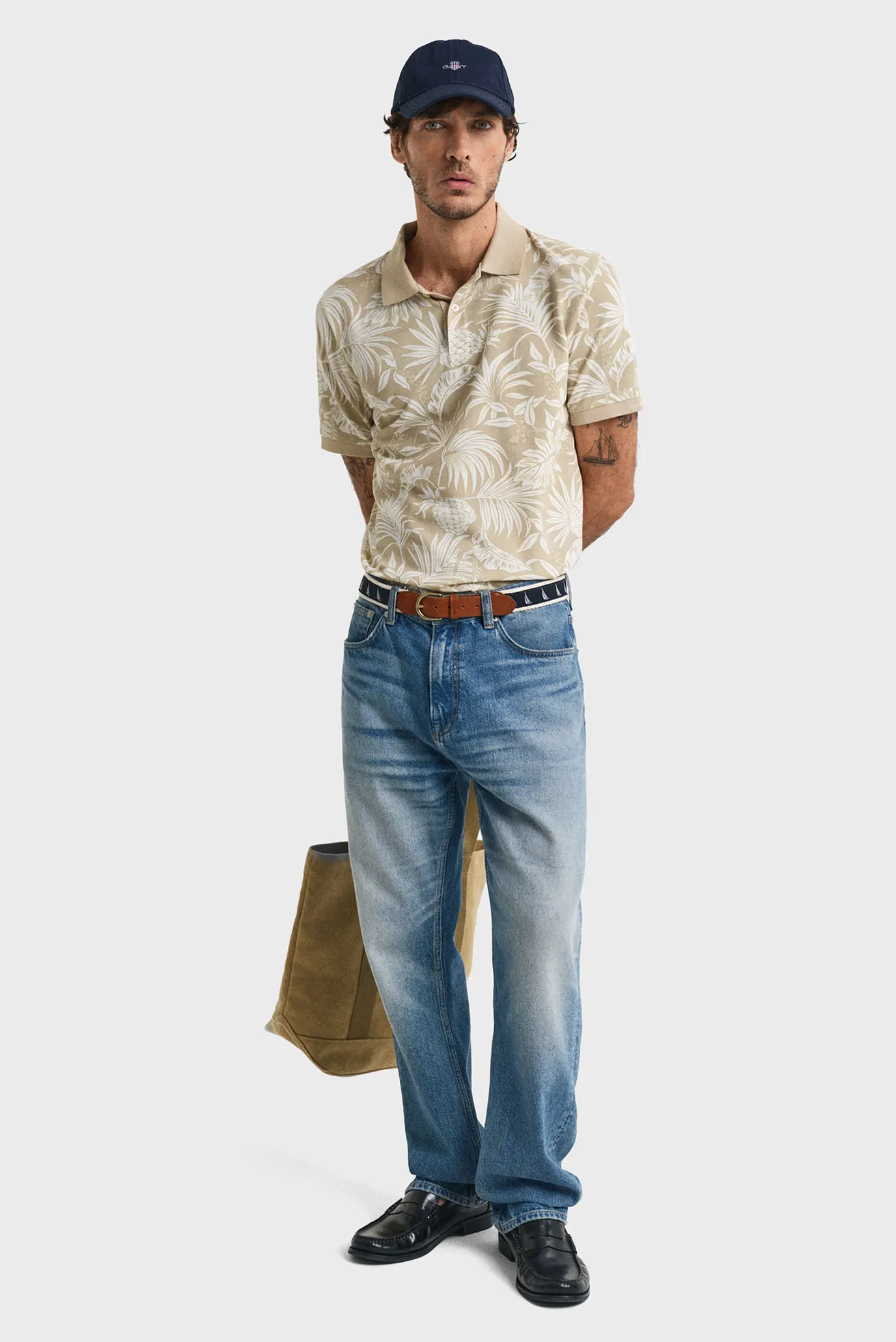 Мужское бежевое поло с узором PRINTED 2