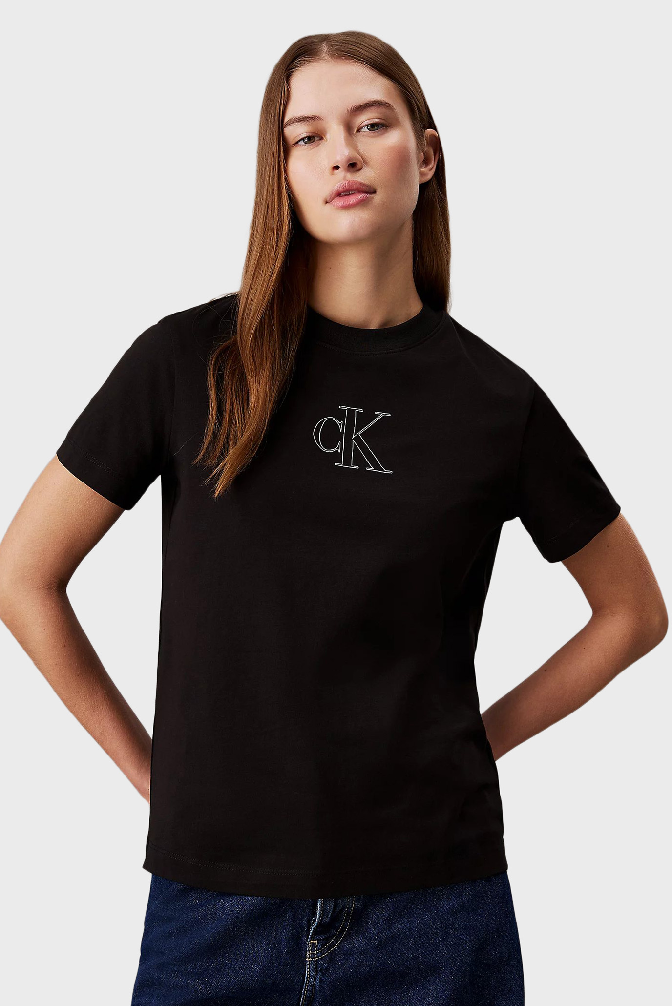 Женская черная футболка OUTLINED CK REGULAR TEE 1