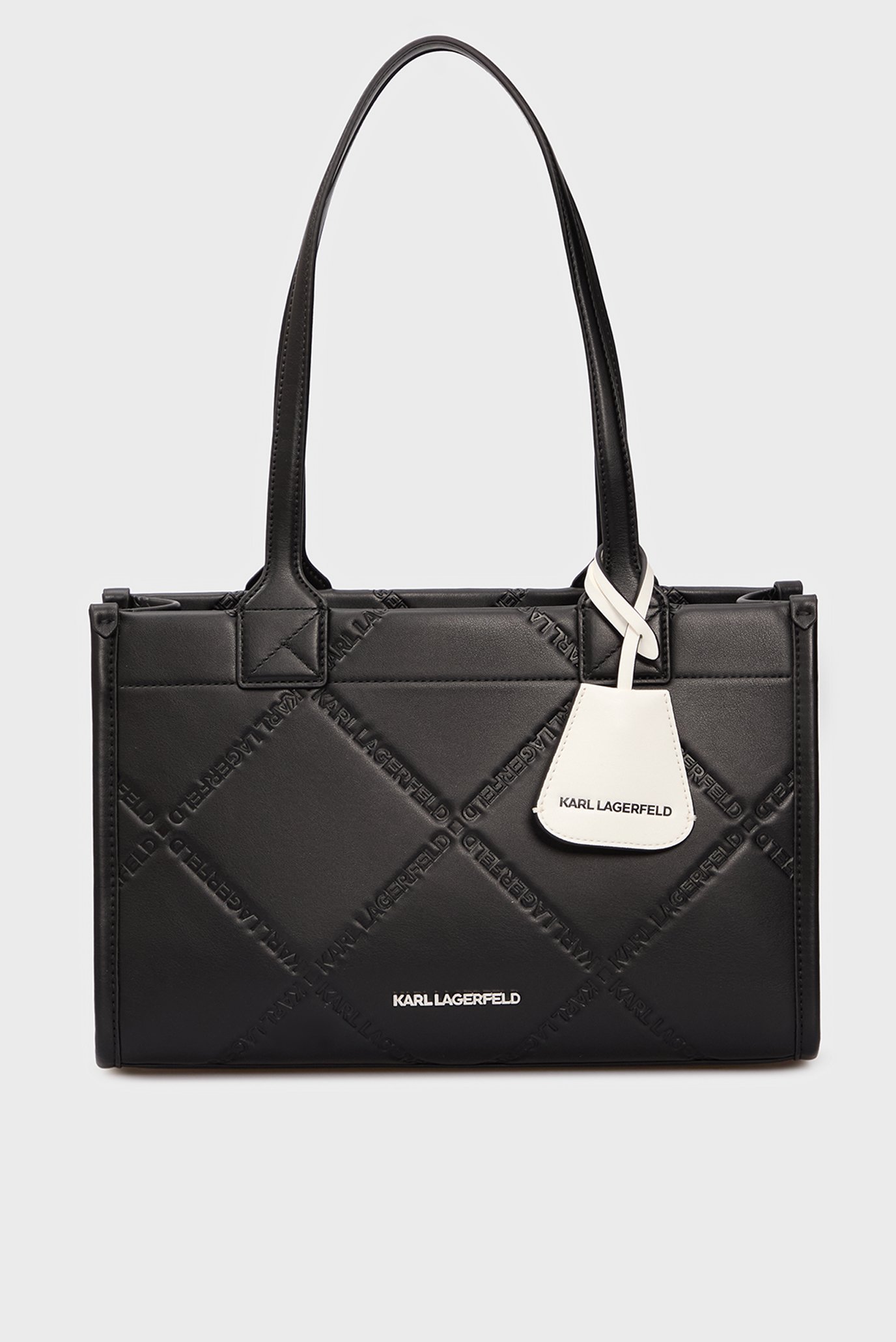 Женская черная сумка с узором K SKUARE MD TOTE EMBOSSED 1