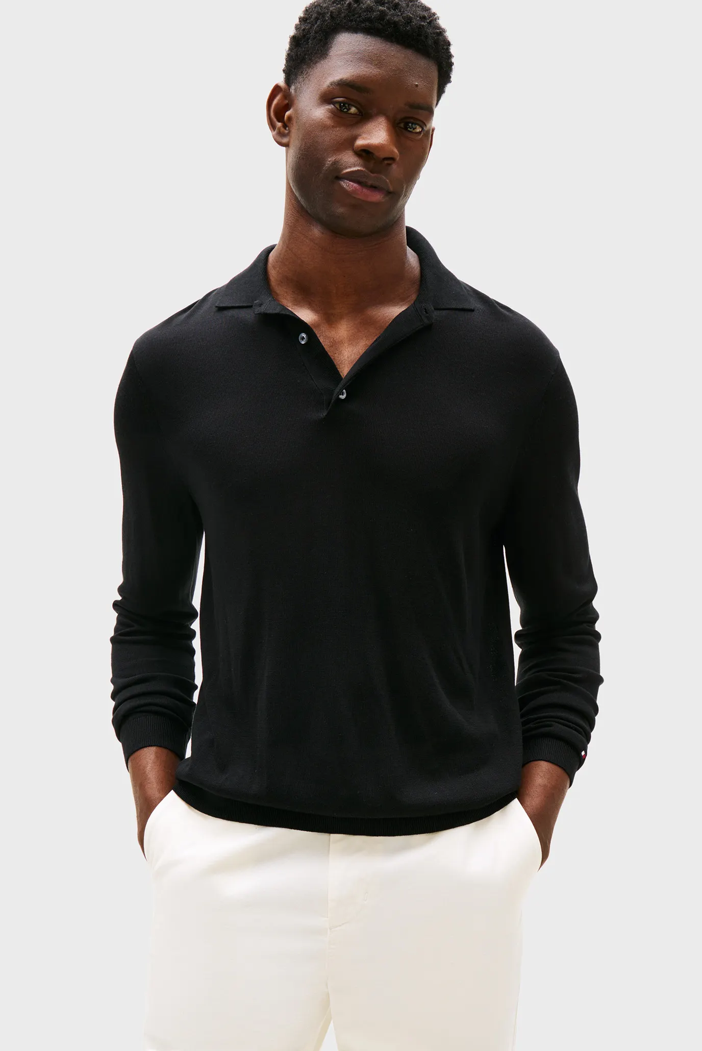 Чоловіче чорне поло SILK BLEND BUTTON 1