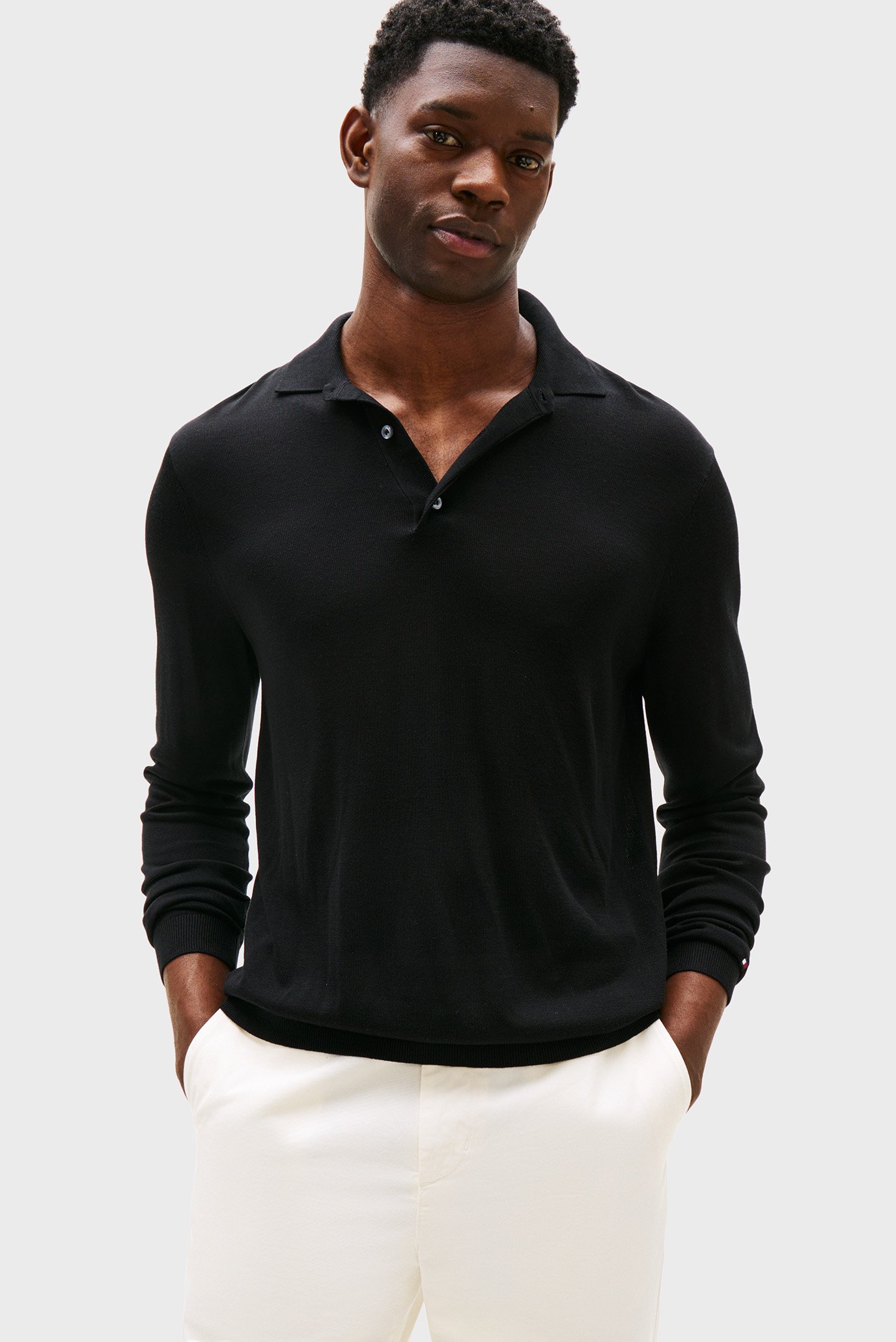 Мужское черное поло SILK BLEND BUTTON Черный L Tommy Hilfiger MW0MW40555