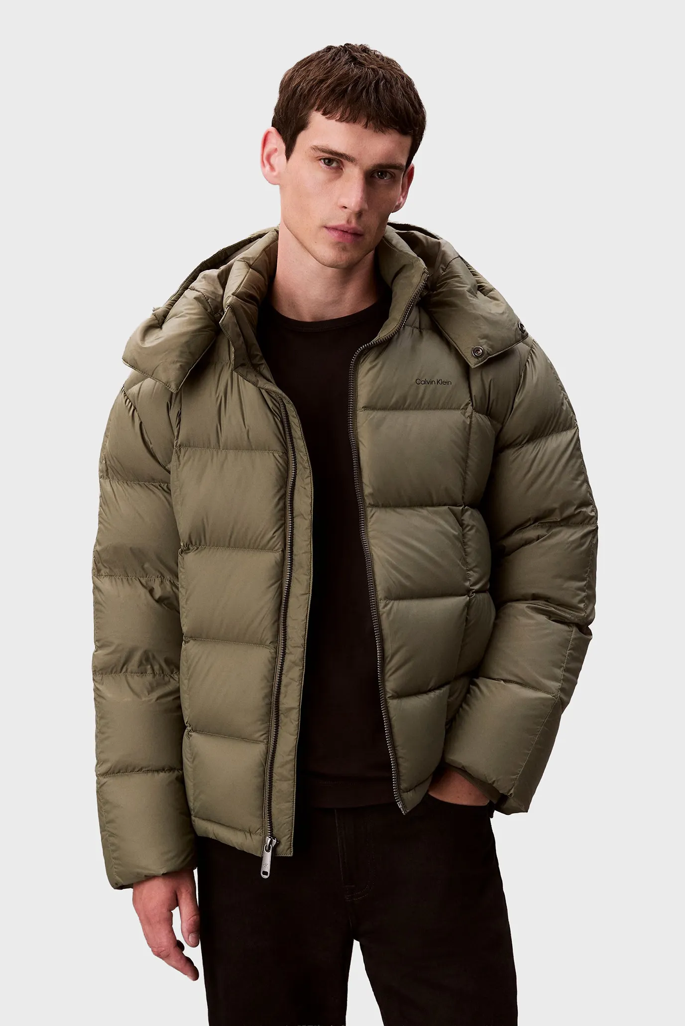 Чоловічий оливковий пуховик QUILTED DETACHABLE 1