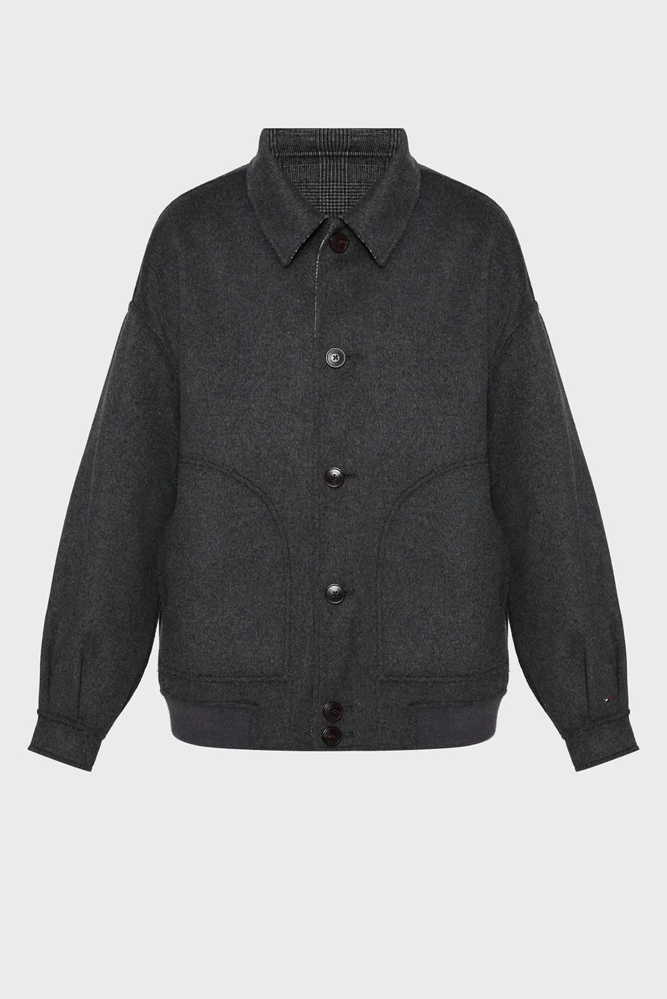 Женское серое шерстяное двустороннее пальто MD DF WOOL REVERSIBLE CHECK JKT 6