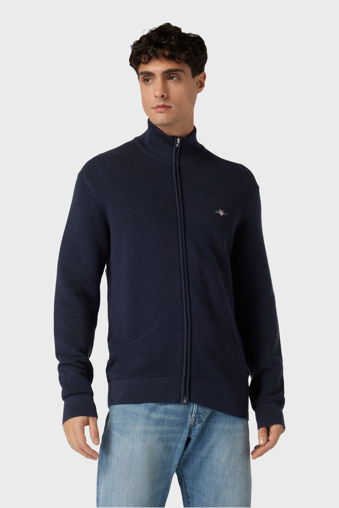 Мужской темно-синий кардиган TEXTURED COTTON FULL ZIP 1