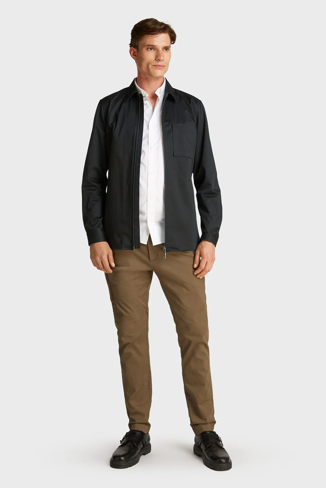 Чоловіча чорна сорочка STRETCH SATEEN ZIP 2