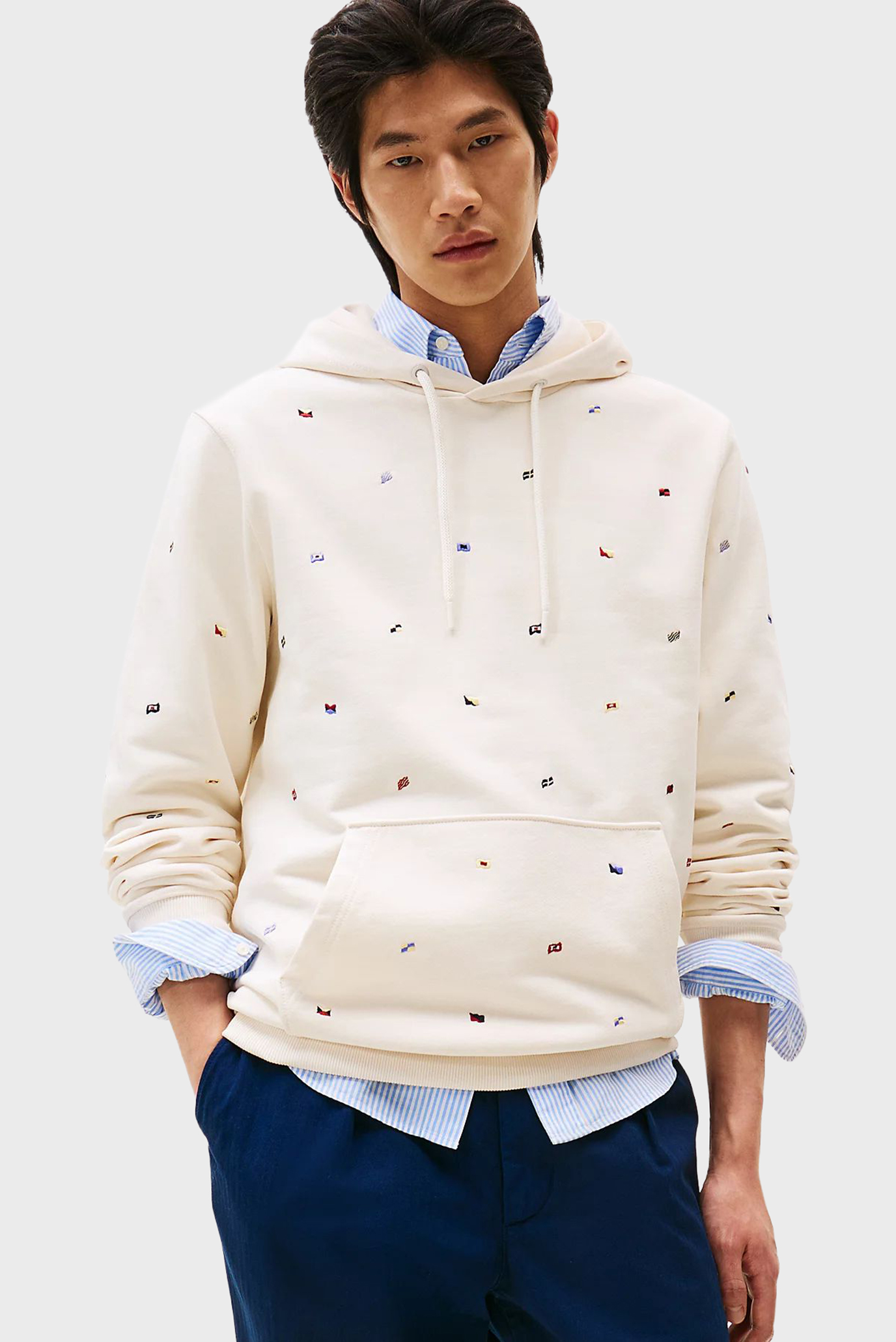 Мужское белое худи с узором AOP FLAGS Белый S Tommy Hilfiger MW0MW39310 Мужское белое худи с узором AOP FLAGS Белый S Tommy Hilfiger MW0MW39310