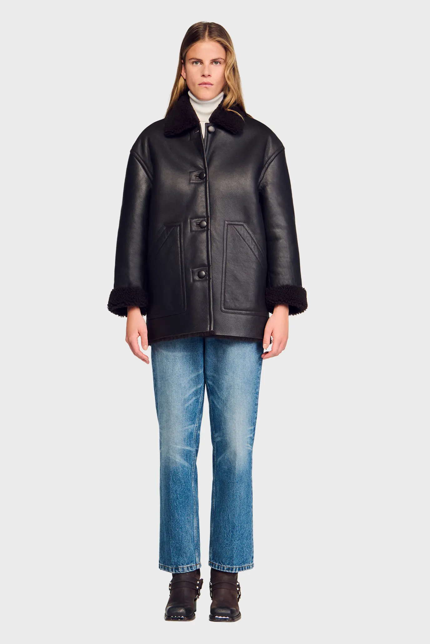 Жіноча темно-коричнева шкіряна дублянка 5