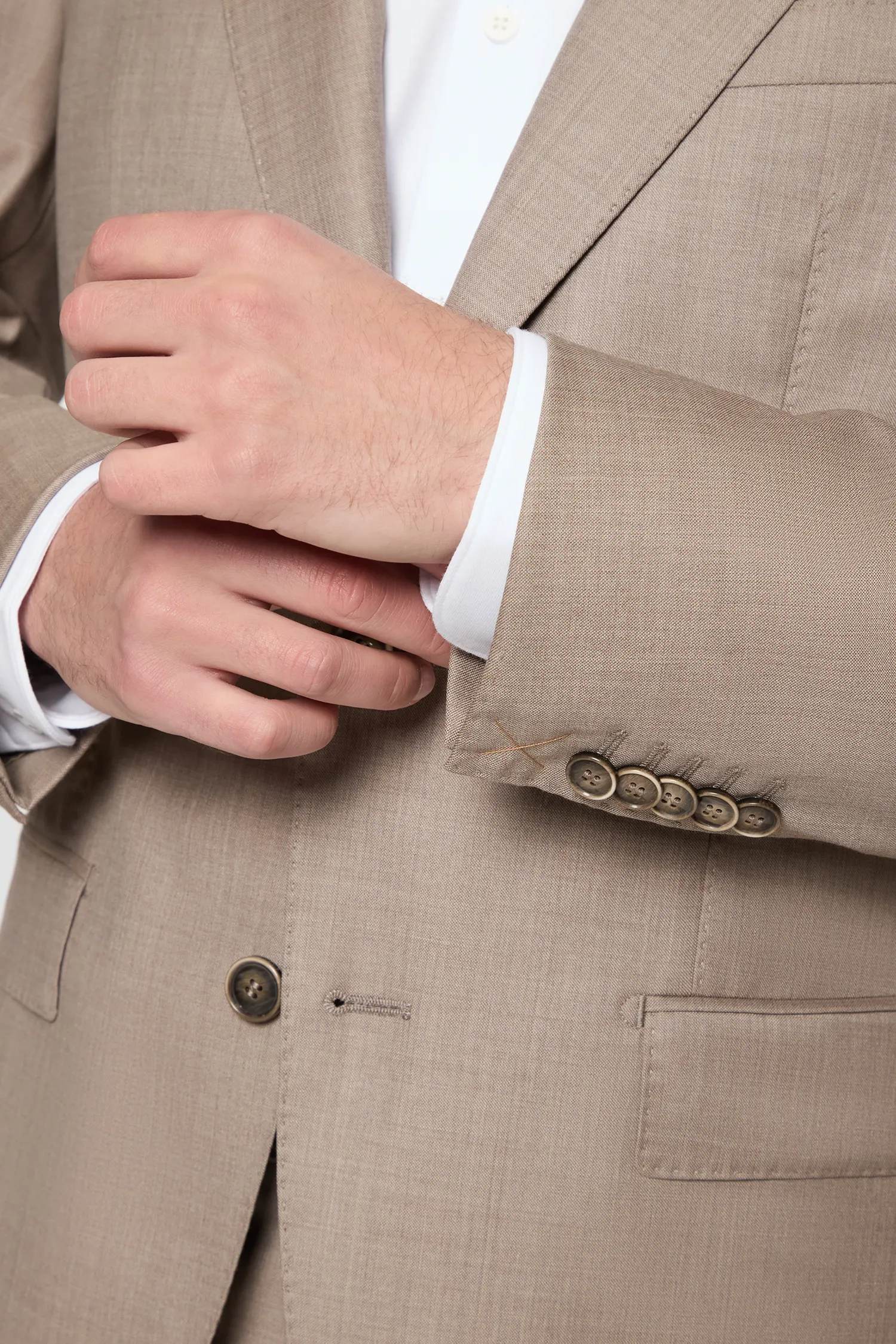 Мужской бежевый шерстяной костюм (пиджак, брюки) 7