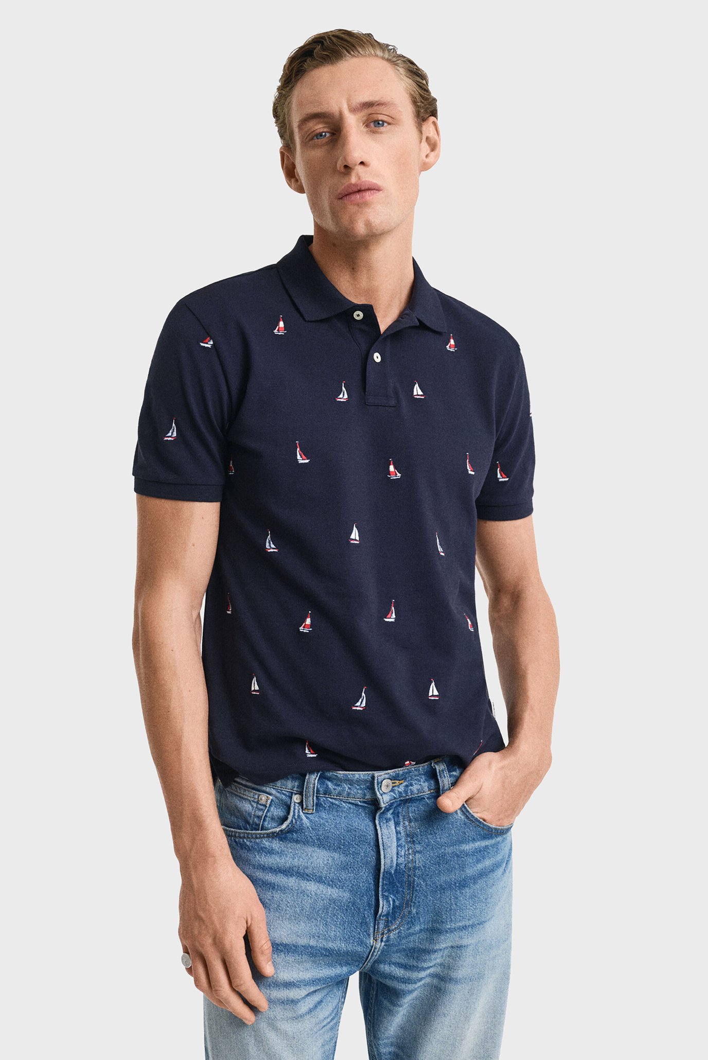 Мужское темно-синее поло с узором EMBROIDERED GRAPHIC Синий XXL Gant 2014046 Мужское темно-синее поло с узором EMBROIDERED GRAPHIC Синий XXL Gant 2014046