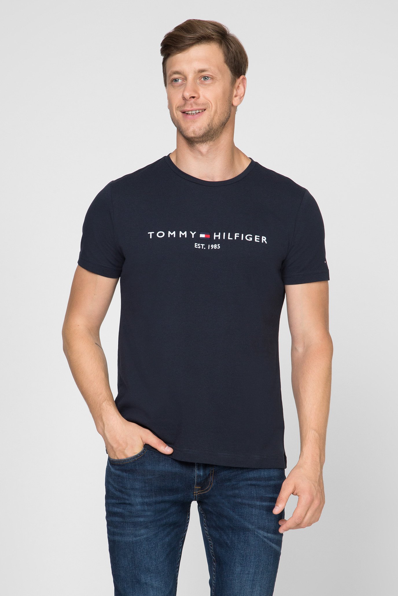 Мужская темно-синяя футболка CORE TOMMY LOGO TEE 1