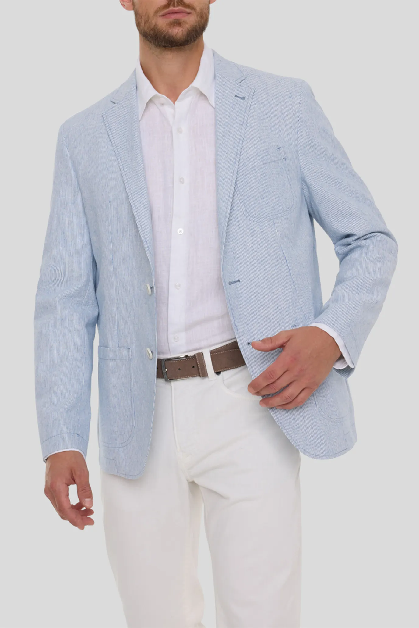 Чоловічий блакитний лляний блейзер 4