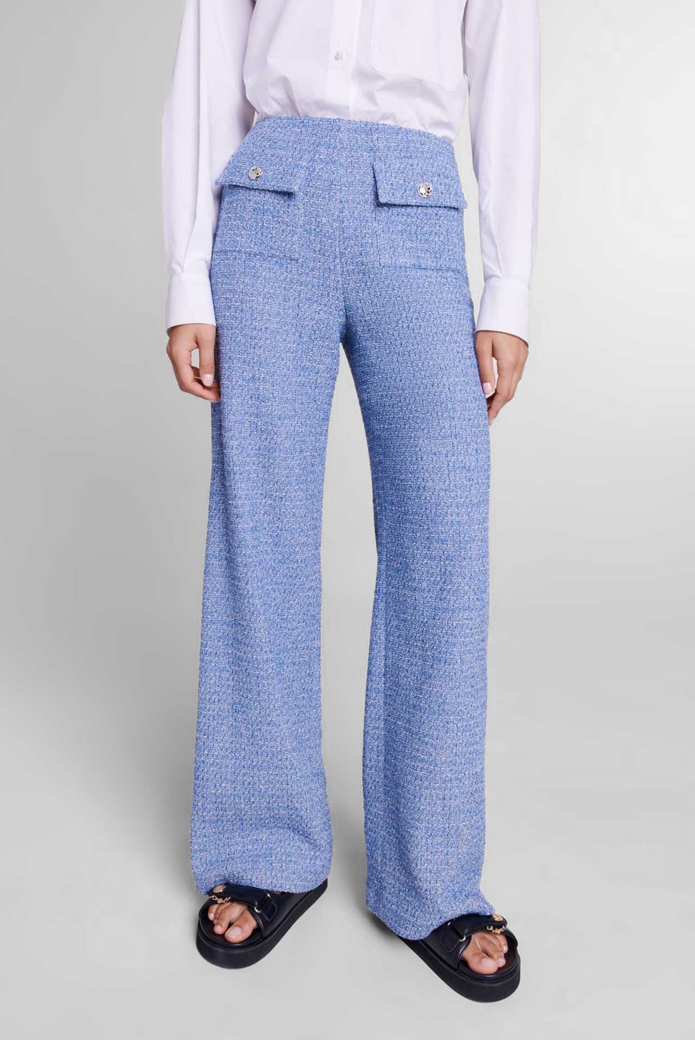 Женские голубые твидовые брюки 1