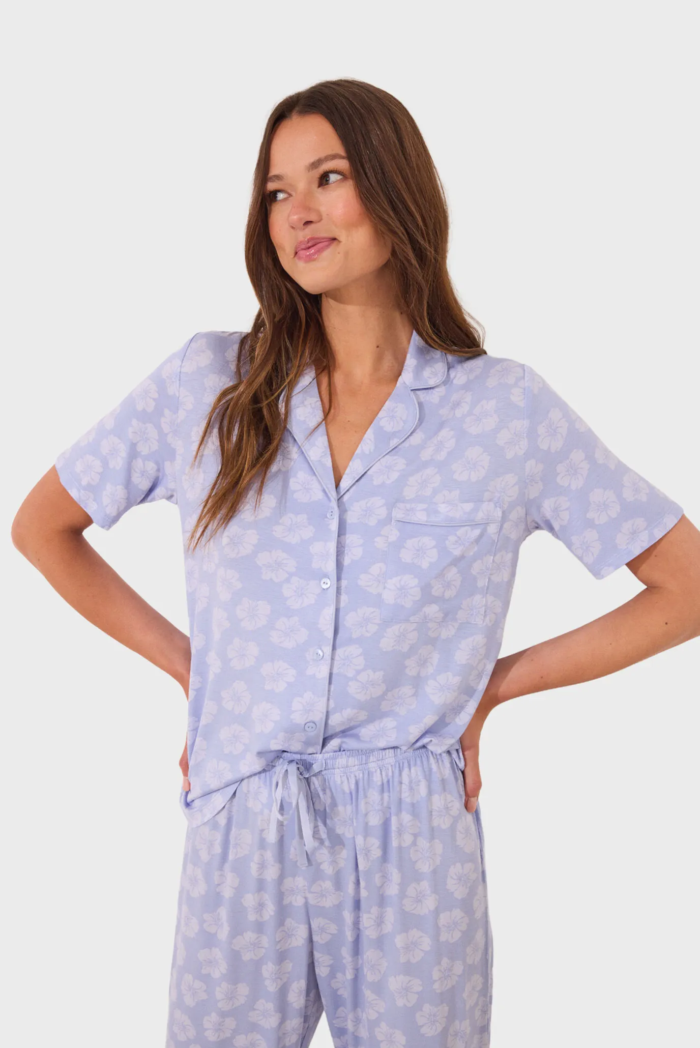 Жіноча синя піжама з візерунком (сорочка, брюки) 2