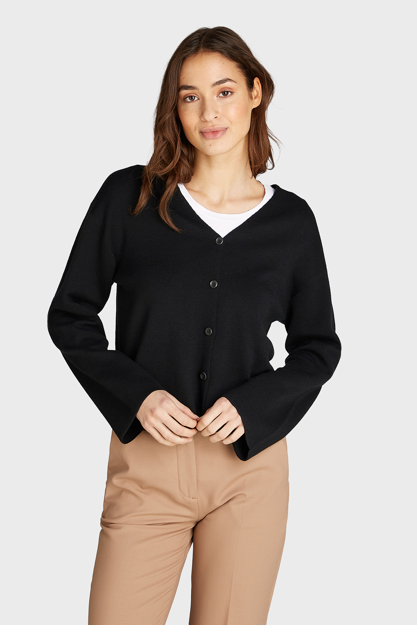 Женский черный шерстяной кардиган DF WOOL BLEND Черный S Calvin Klein K20K207769 Женский черный шерстяной кардиган DF WOOL BLEND Черный S Calvin Klein K20K207769
