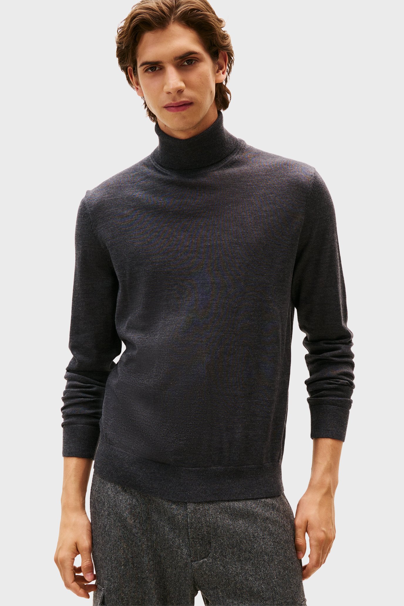 Мужской темно-серый шерстяной гольф FINE MERINO ROLL Серый S Tommy Hilfiger MW0MW40905 Мужской темно-серый шерстяной гольф FINE MERINO ROLL Серый S Tommy Hilfiger MW0MW40905