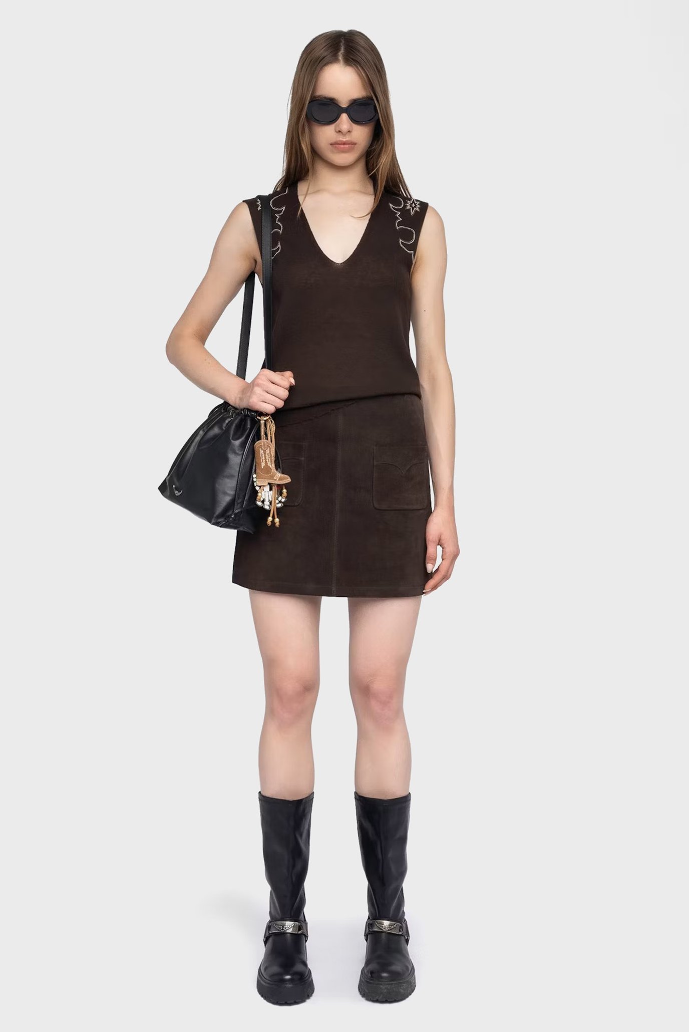 Женский темно-коричневый кашемировый топ Vicky Коричневый XS ZADIG&VOLTAIRE KWTO01130_DARK CHOCOLATE Женский темно-коричневый кашемировый топ Vicky Коричневый XS ZADIG&VOLTAIRE KWTO01130_DARK CHOCOLATE